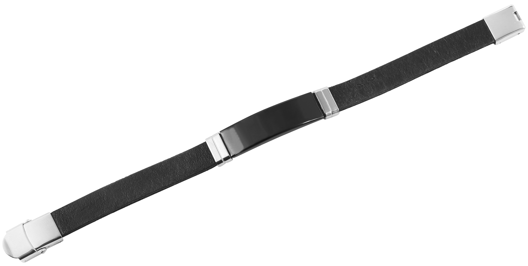 Akzent Echtlederarmband mit Edelstahlgravurplatte, schwarz