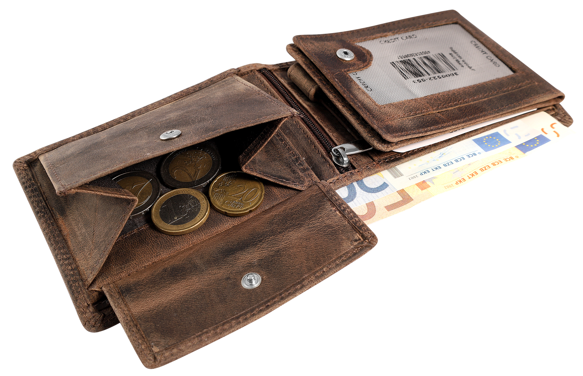 Akzent Echt Leder (Hunter-Leder) Geldbörse, RFID, Querformat, "Totenkopf", braun