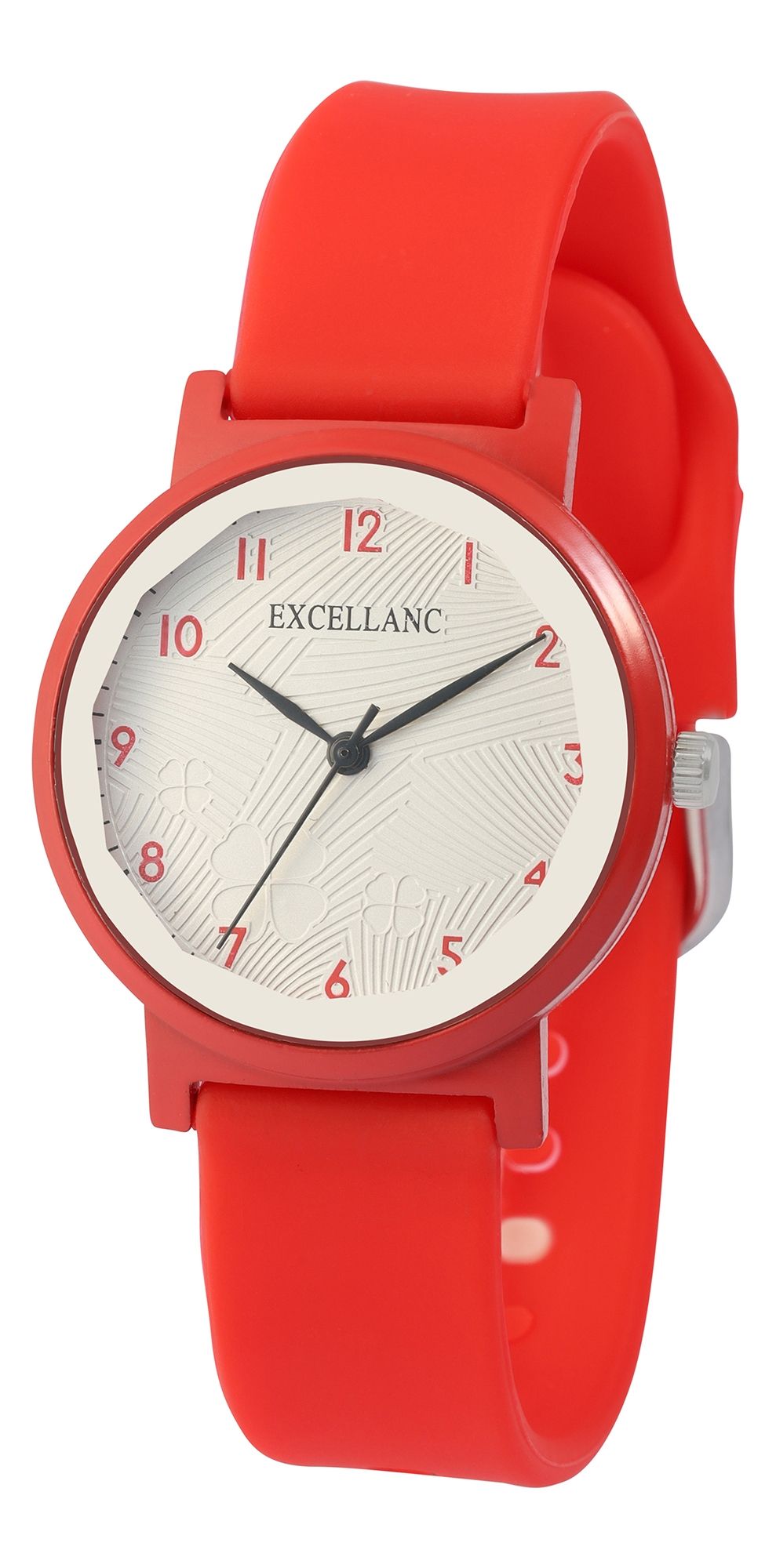 Excellanc Damenuhr, 3-Zeiger/analog, Silikonarmband, facettiertes Mineralglas, rot