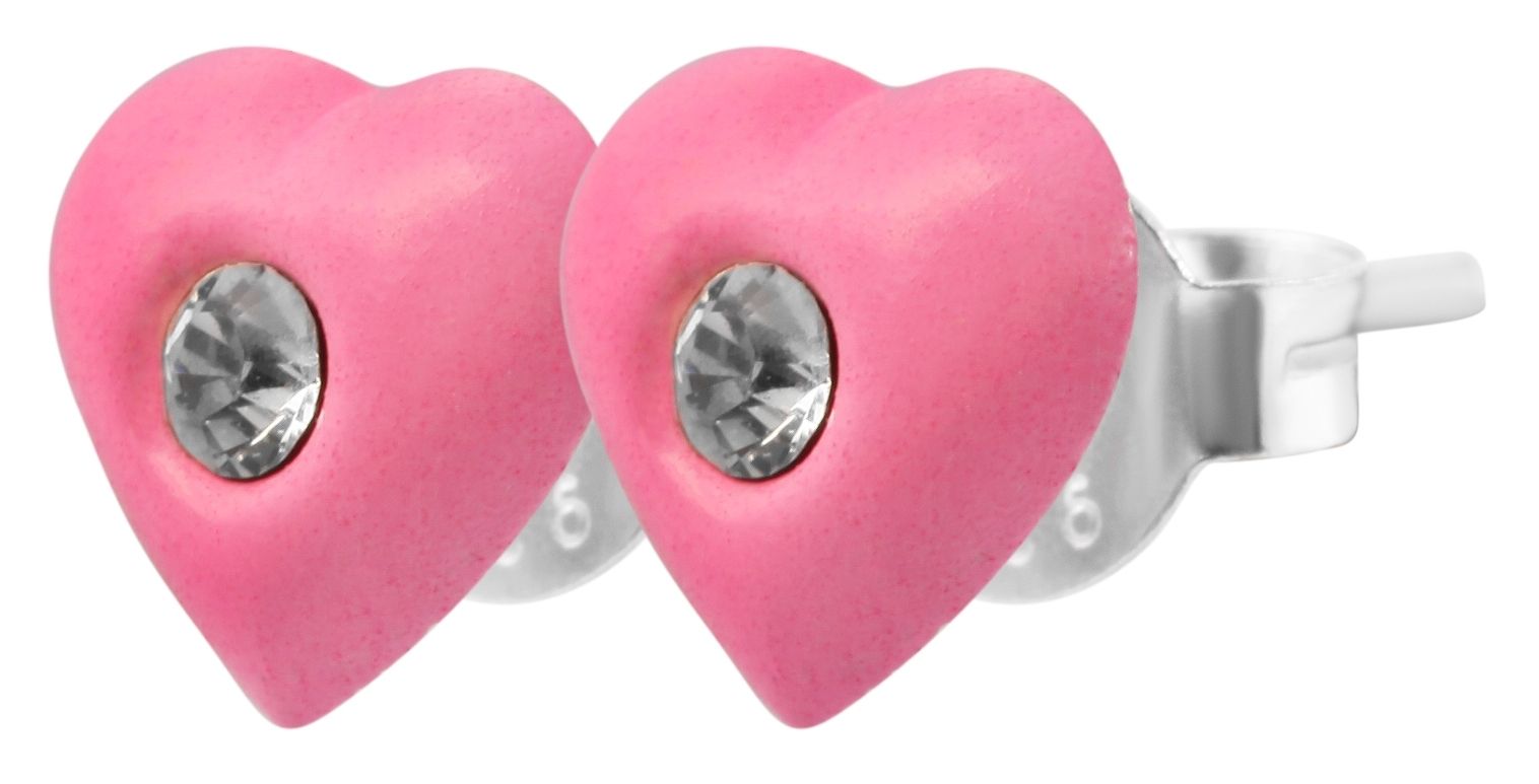 925/- Echt Silber Kinder Ohrstecker "Amanda", Herz mit Similistein, neonpink