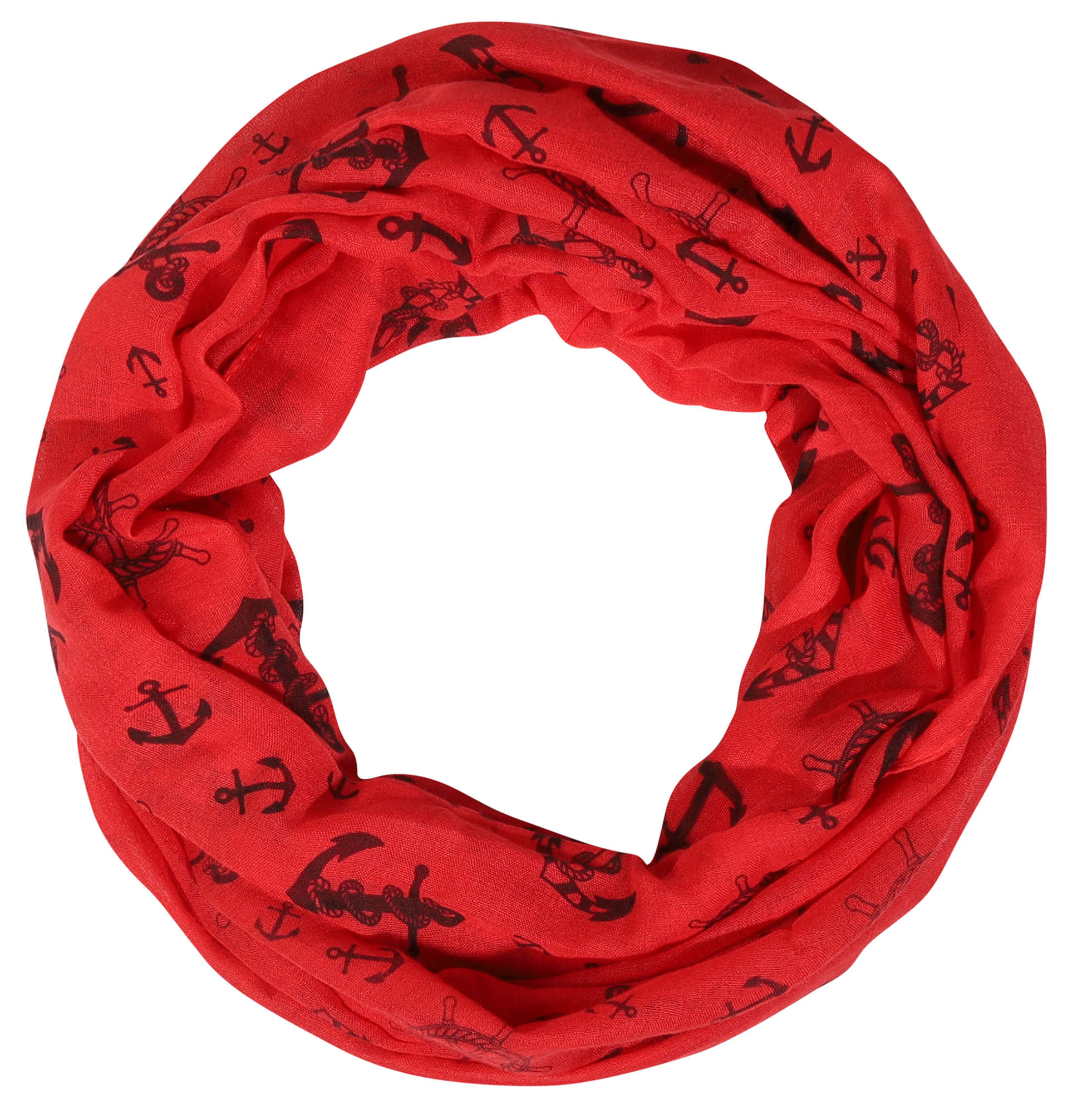 Schalpaket/ Loops, 70 x 180 cm, 30% Baumwolle 70% Viskose, VE 4, rot + Anker/ Steurrad
