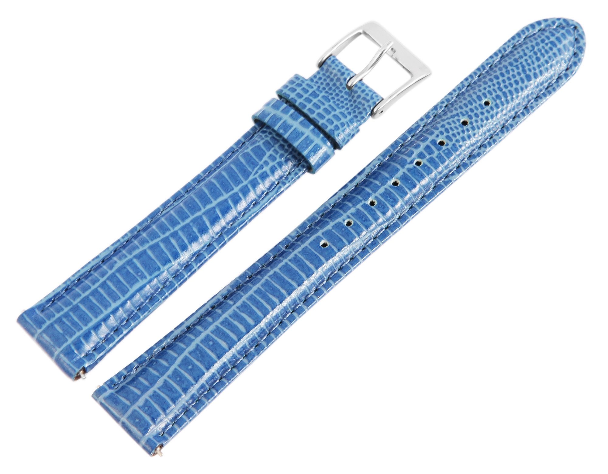 Echtleder-Uhrenarmband, blau, Schlangenoptik, 16 mm