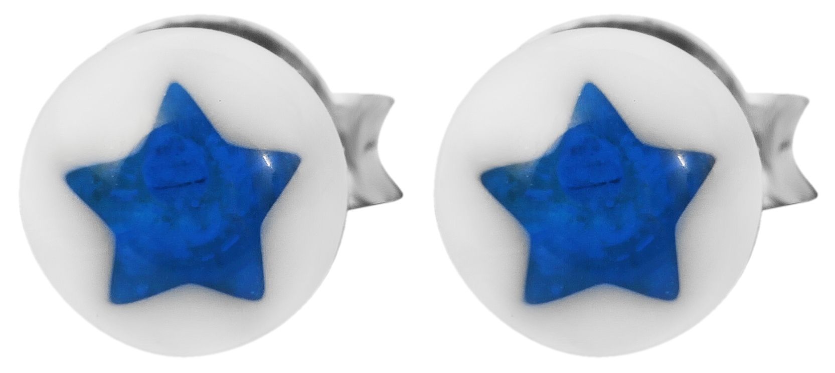 925/- Echt Silber Kinder Ohrstecker "Astrid" Perle mit Stern, weiß/blau