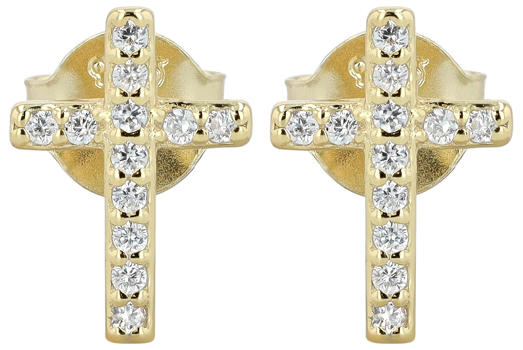 "Kira" 925/- Echt Silber Ohrstecker, Kreuz, weißer Zirkoniabesatz, goldfarben