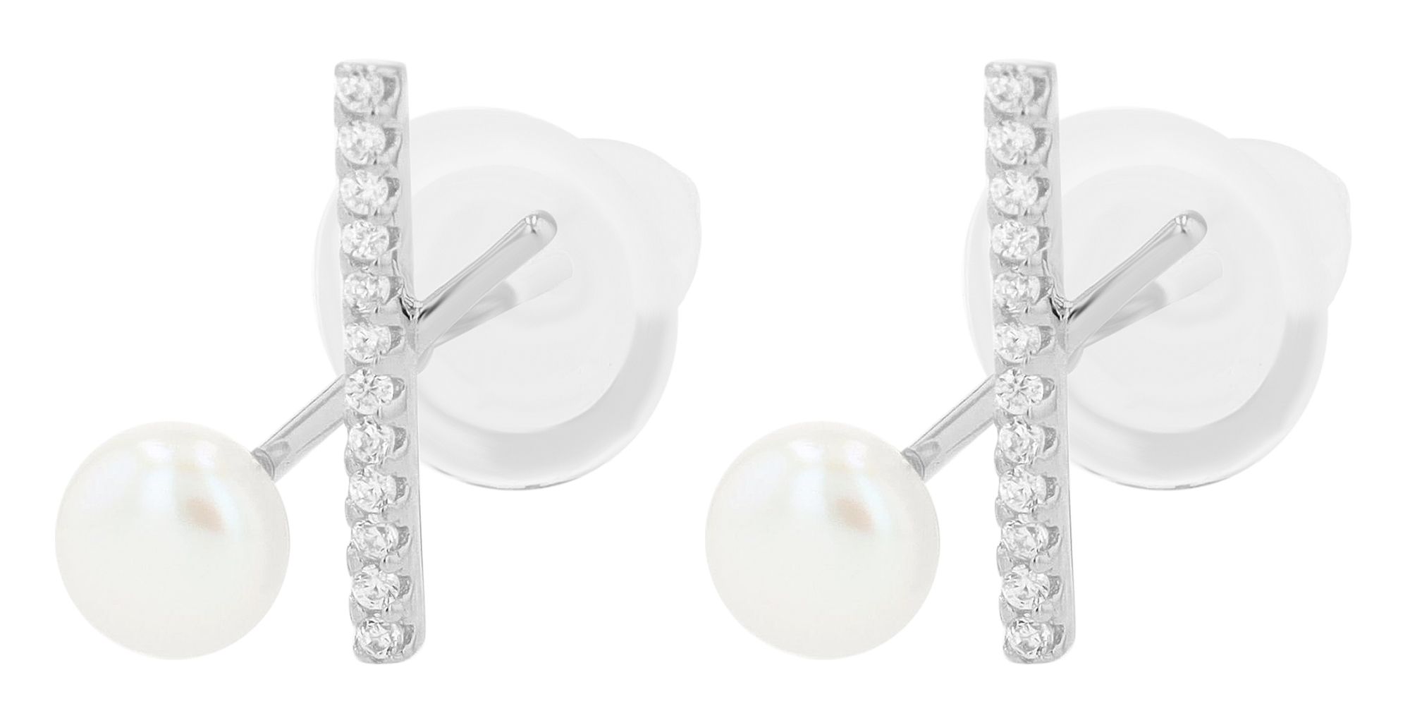 "Chaska" 925/- Echt Silber Ohrstecker mit Zirkoniabesatz und Süßwasserperle, vergoldet