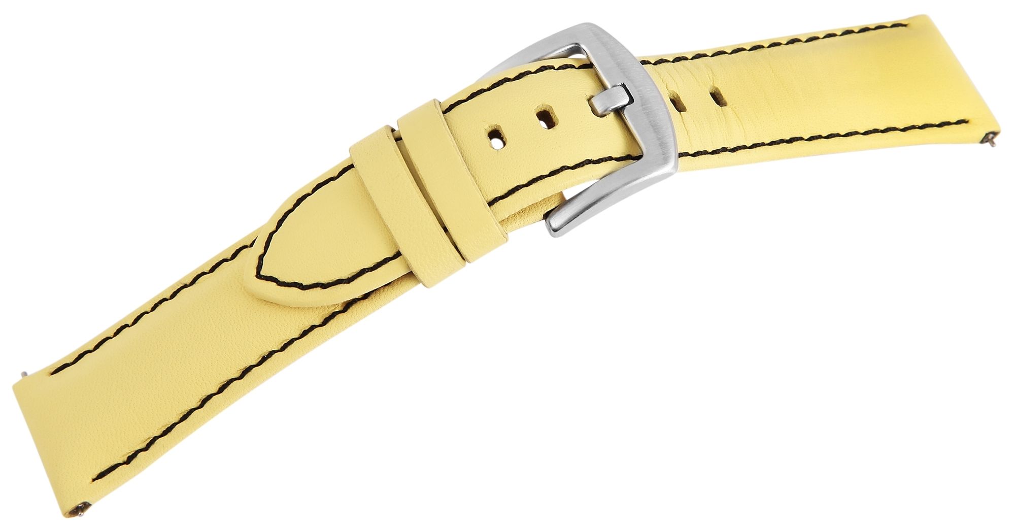 Echtleder-Uhrenarmband, gelb, schwarze Naht, 22 mm