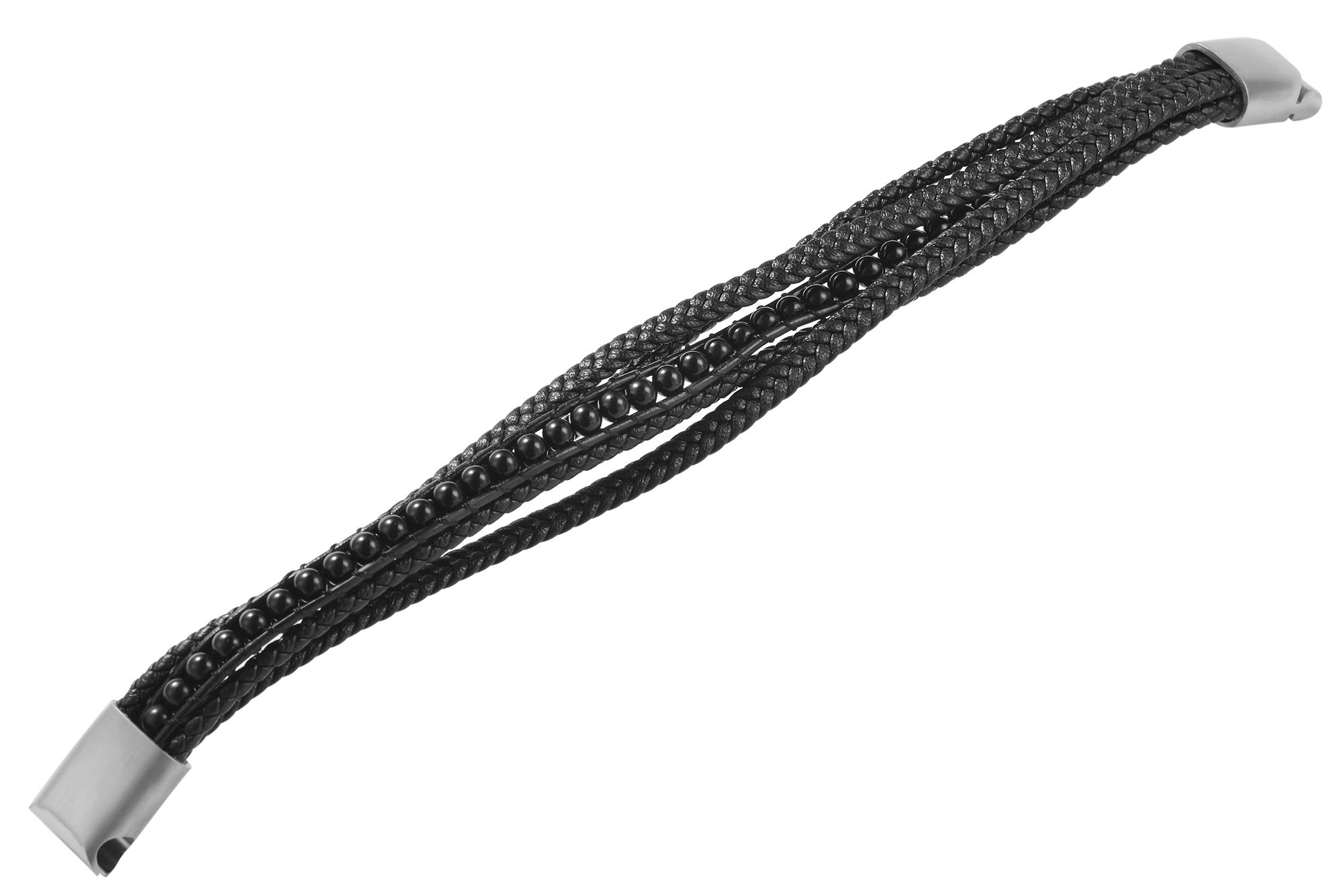 Akzent Armband aus Lederimitat mit glänzendem Onyx, 23 cm