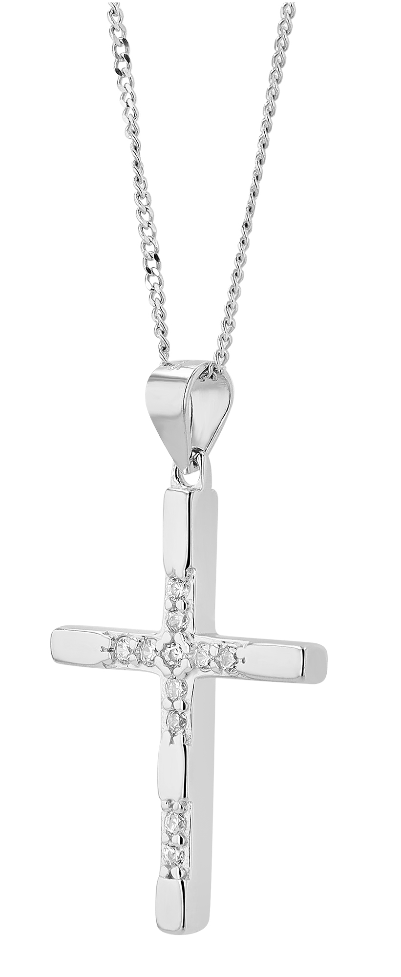 "Yoii", 925/- Echt Silber Anhänger Kreuz mit Zirkonia, silberfarben, rhodiniert