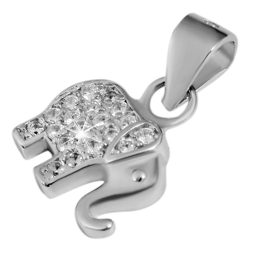 925/- Echt Silber Elefanten  Schmuck Sets Anhänger "Djura" Ohrstecker mit 45 Zirkonia Steinen