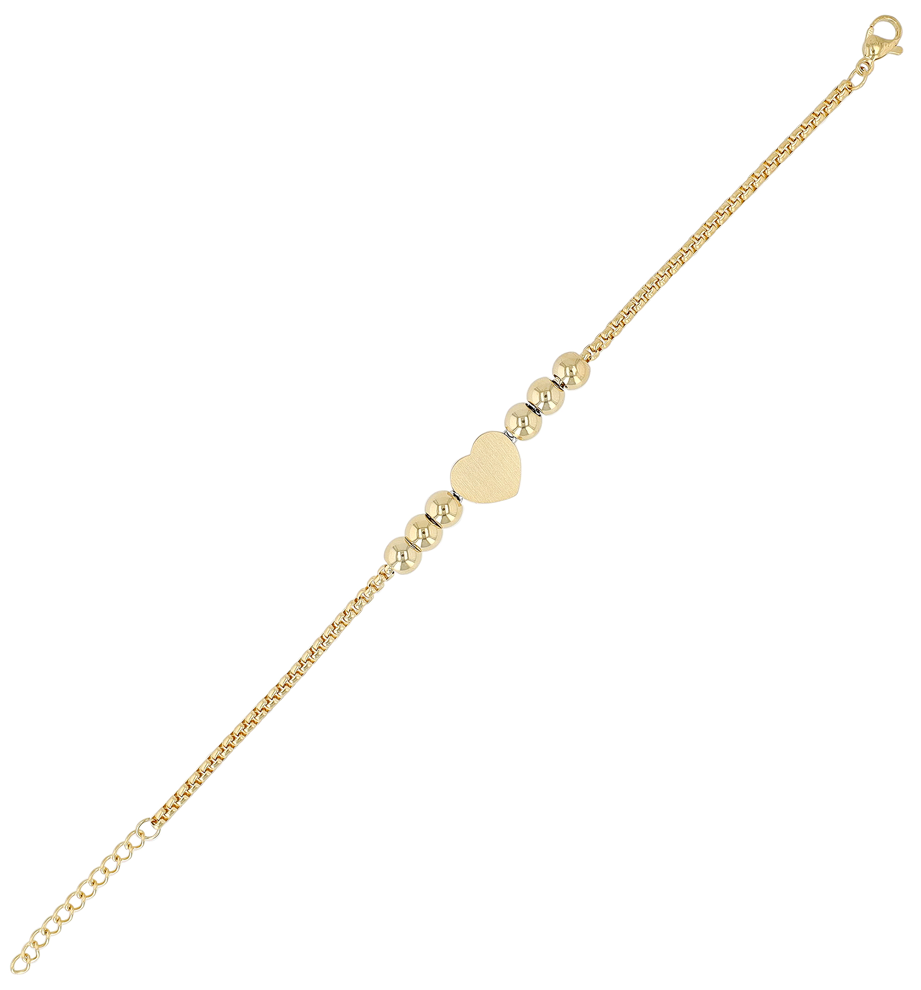 "Hilla" Edelstahl Armband - Herz & Kugeln, 17 + 3 cm, gravierbar, goldfarben