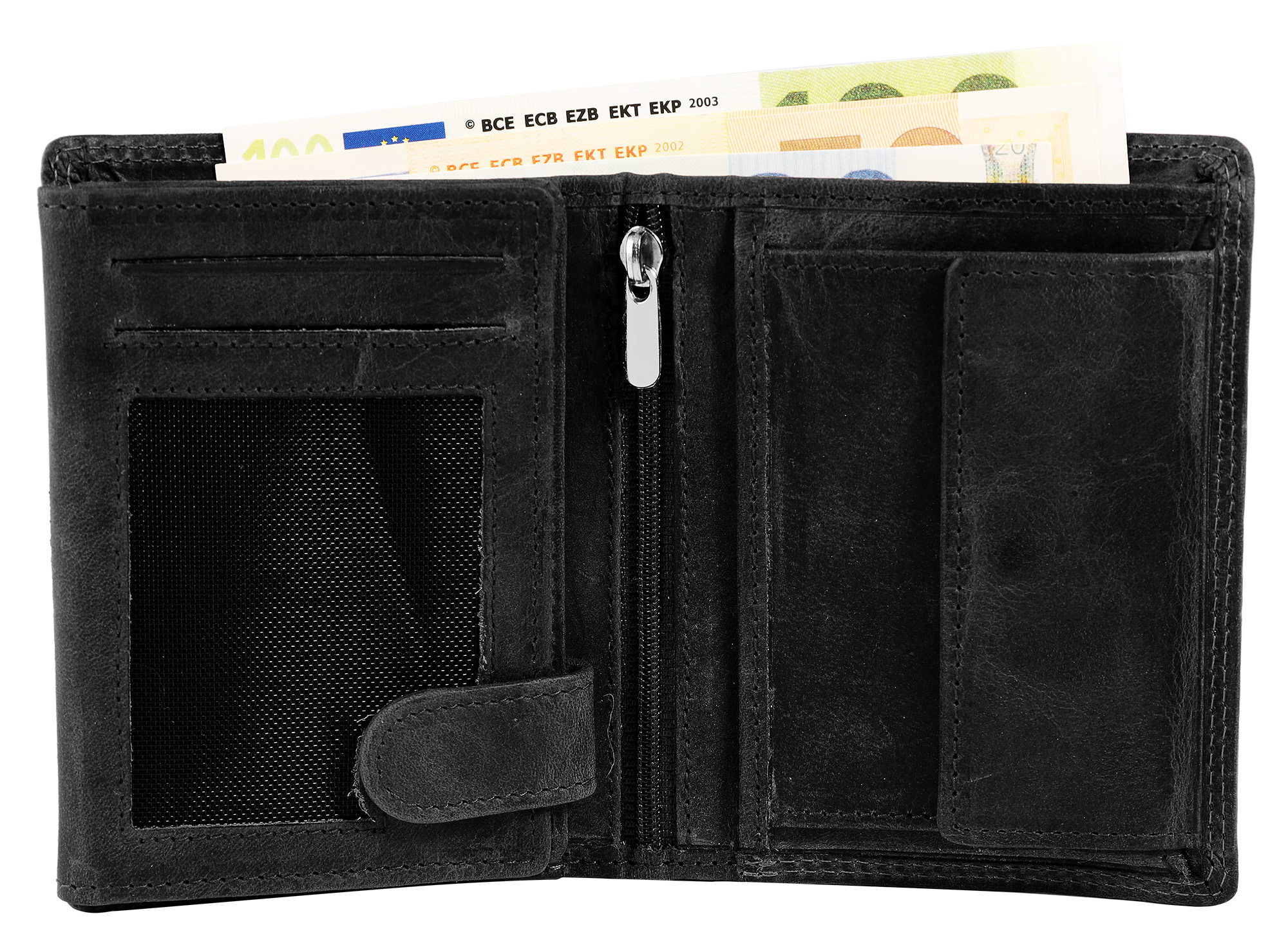 Akzent Echt Leder (Hunter-Leder) Geldbörse, RFID, Hochformat, "Truck", schwarz