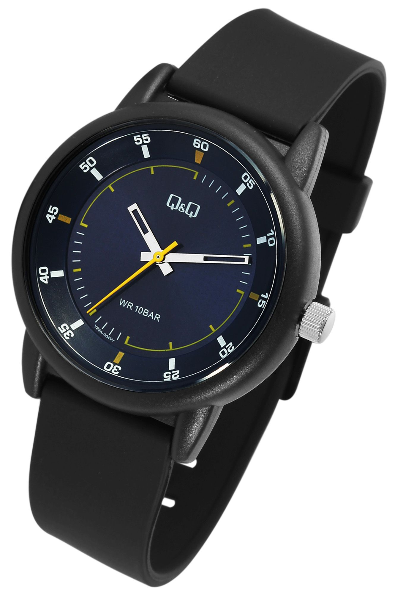 Q&Q Herrenuhr mit Silikonarmband, Ø 42 mm, schwarz/blau