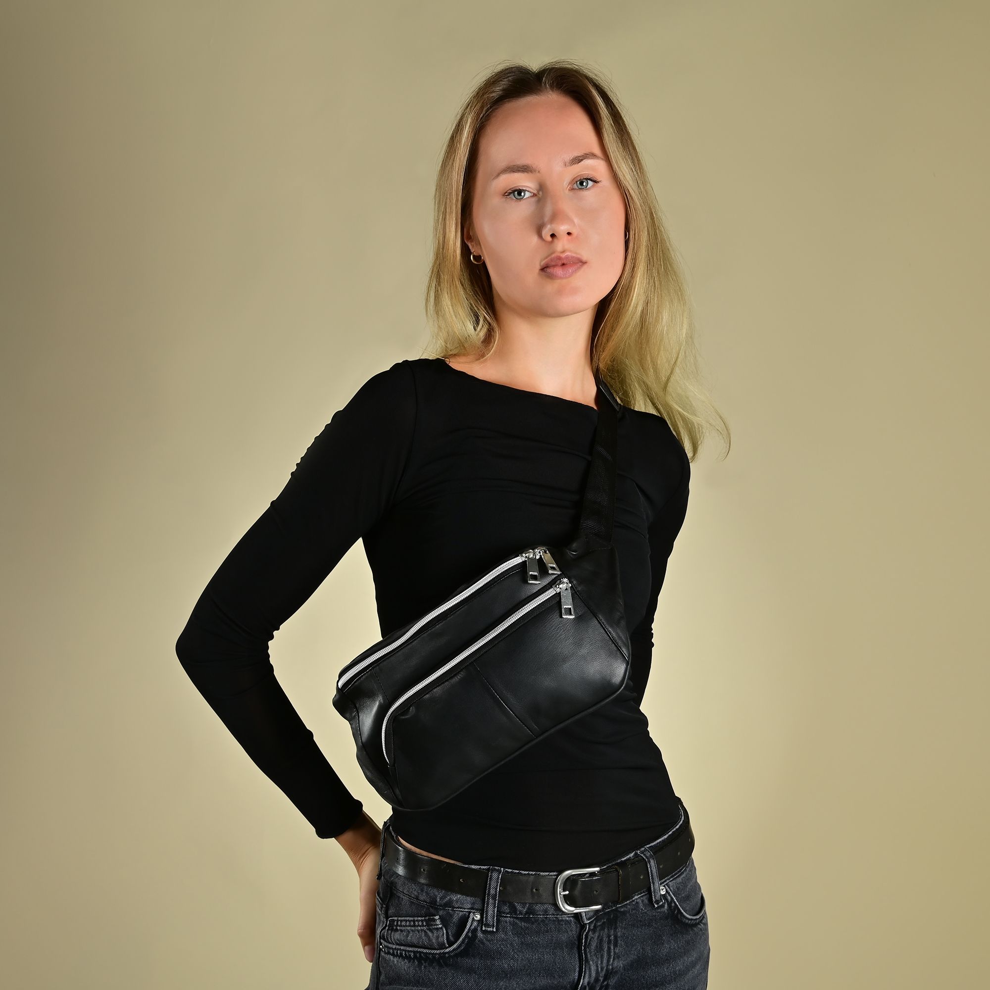 Steinmeister Hüfttasche aus Echtleder, schwarz