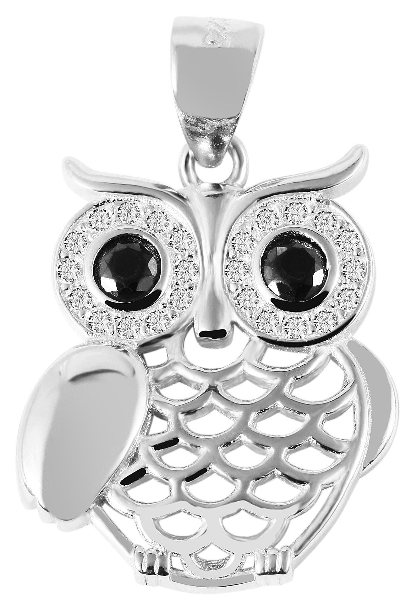 "Beba" 925/- Echt Silber Anhänger Eule (ohne Kette) mit Zirkoniabesatz, rhodiniert