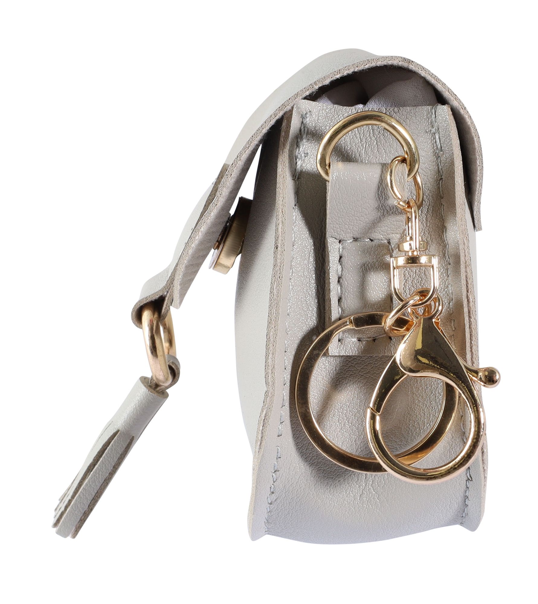 Mini-Tasche mit Karabinerhaken, Lederimitat, hellgrau