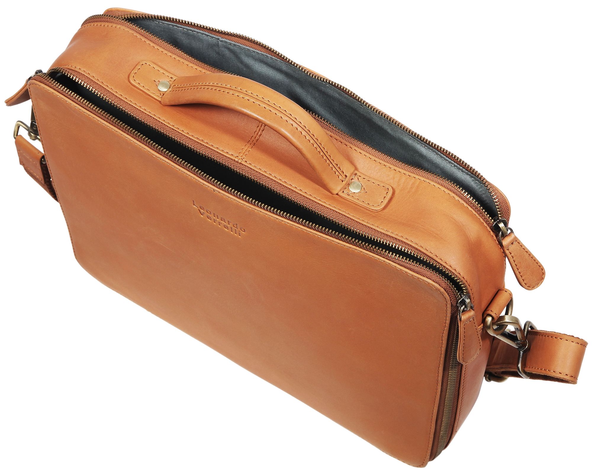 Leonardo Verrelli Echt Leder Tasche Laptoptasche Businesstasche, Braun