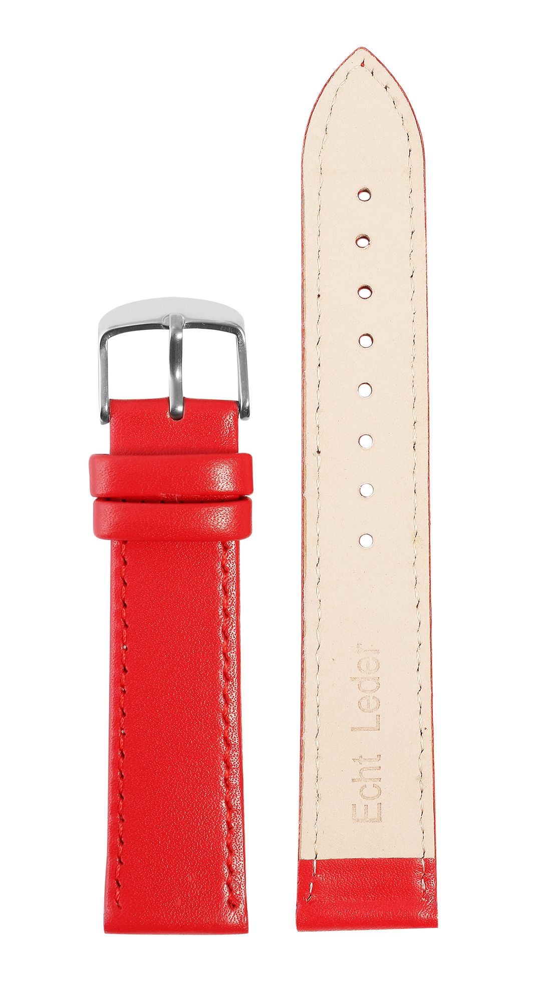 Uhrenarmband aus Echtleder, genäht, rot, 26 mm