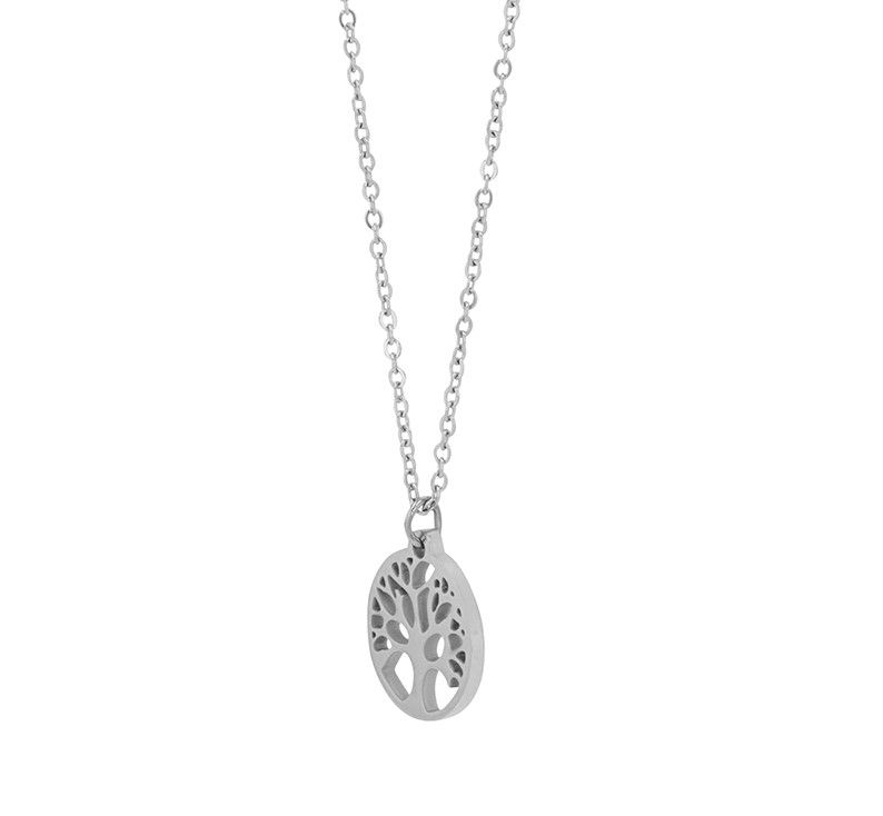 "Junia" Edelstahl Kette mit Anhänger - Lebensbaum, 43 + 5 cm, silberfarben