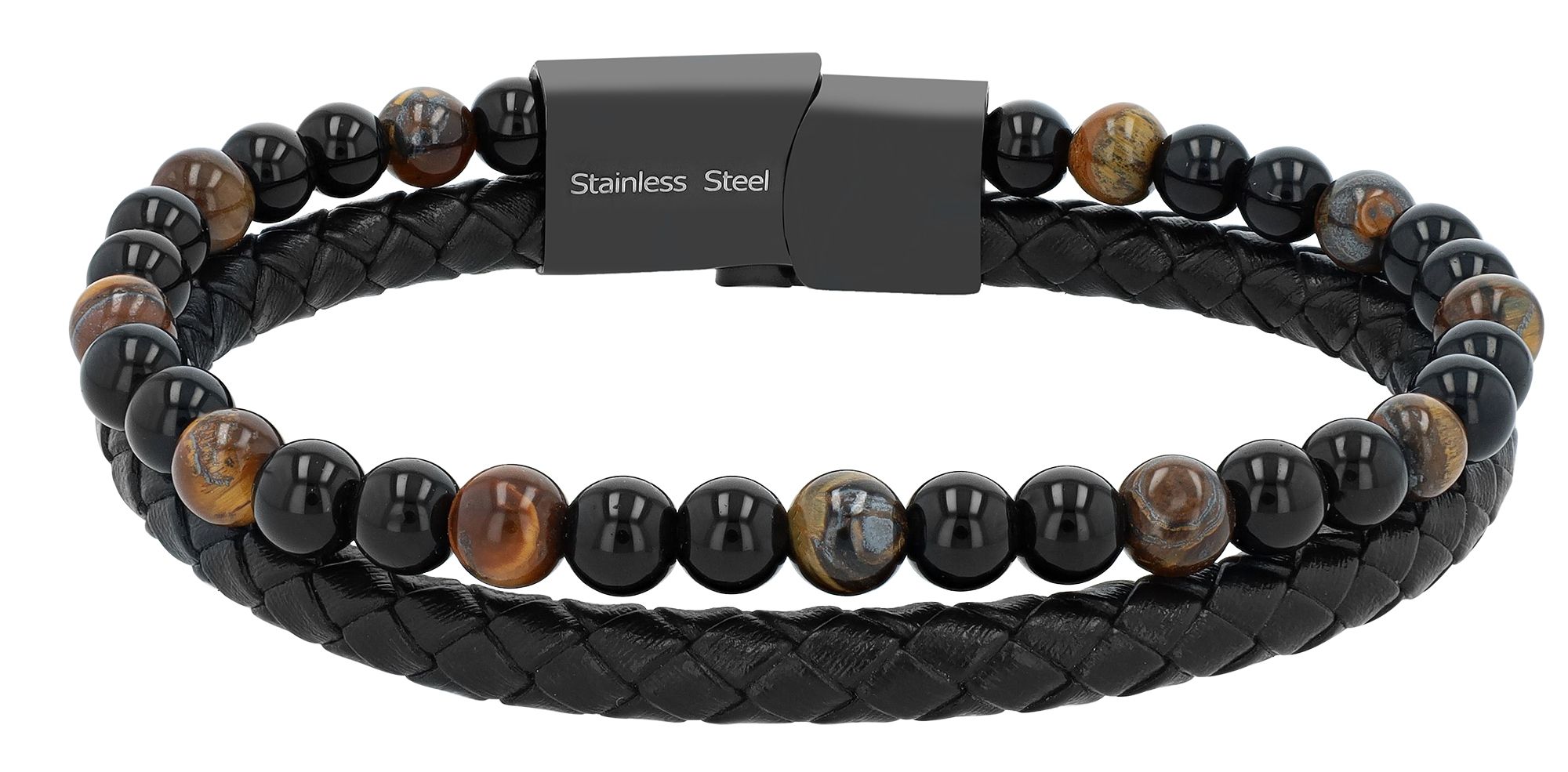 "Baxter" Echtleder Armband, Naturstein - braunen Tigerauge, 21,5 cm