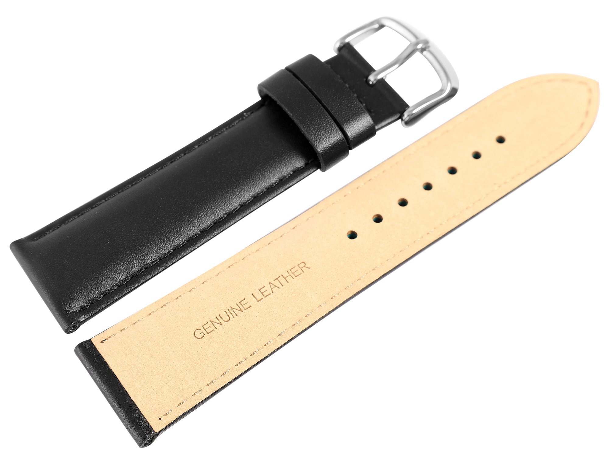 Uhrenarmband aus Echt Leder ín schwarz, 22 mm