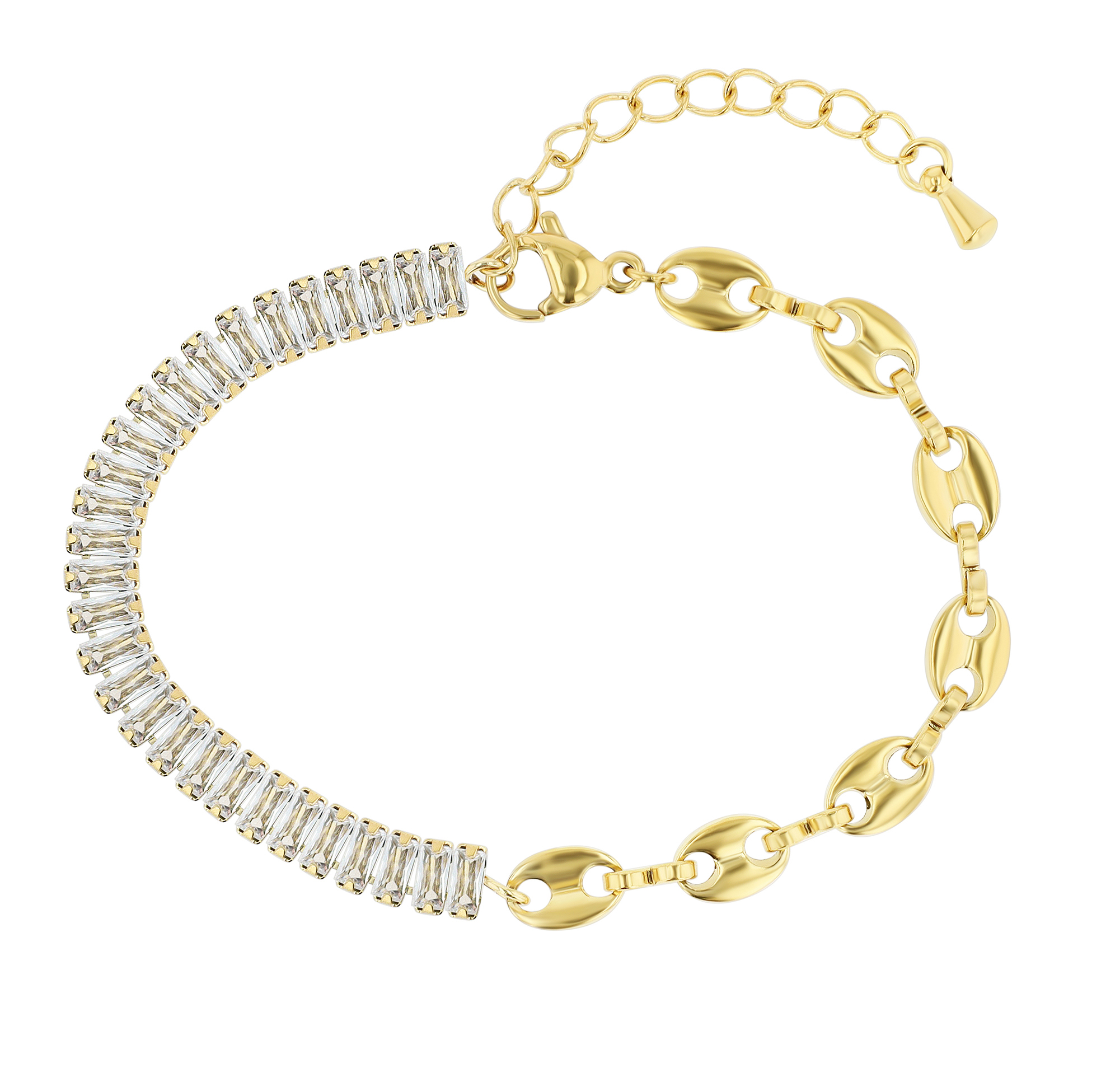 "Seren" Duo-Armband aus Edelstahl, Simili, goldfarben, 18,5 + 4 cm
