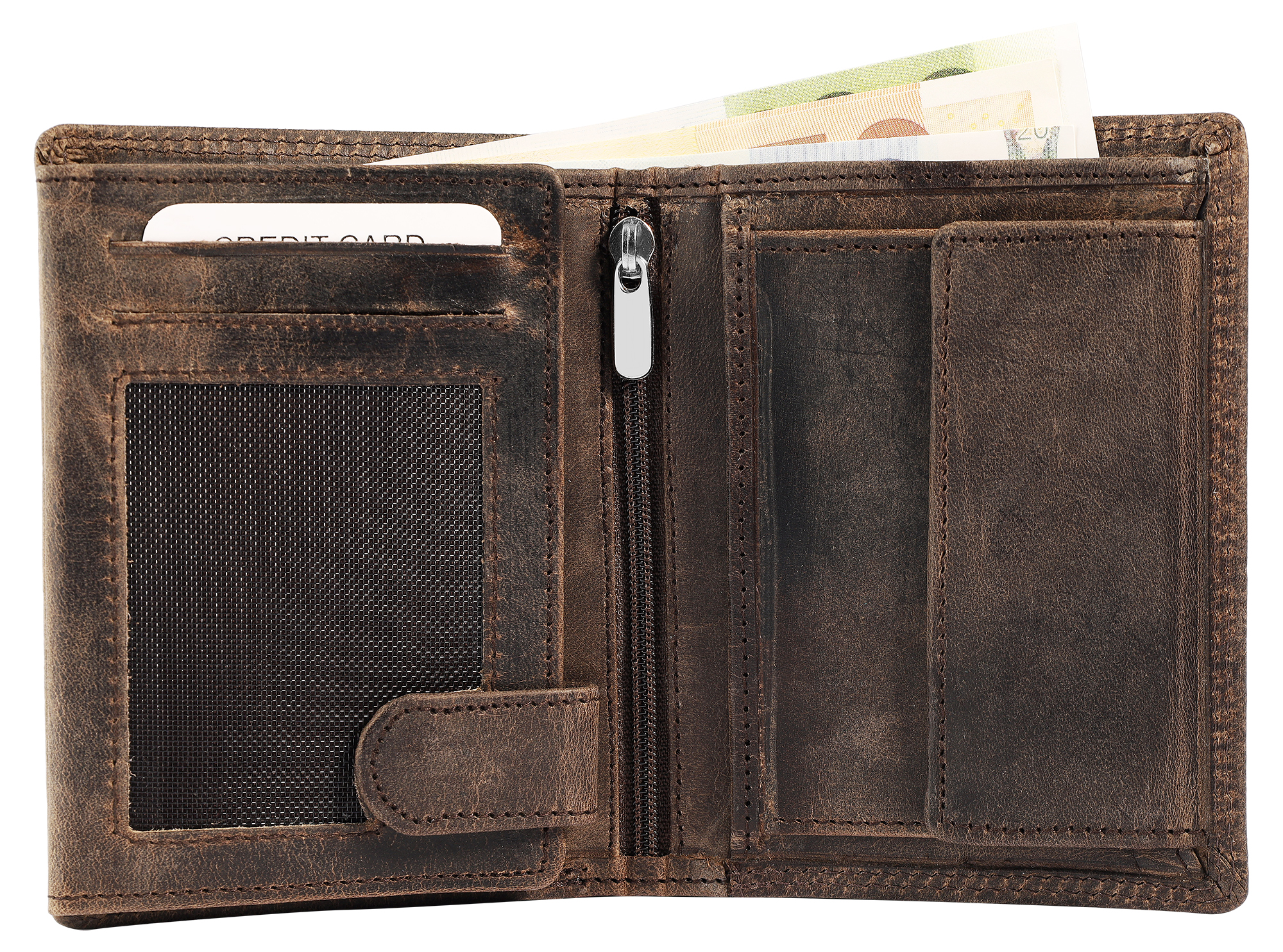 Akzent Echt Leder (Hunter-Leder) Geldbörse, RFID, Hochformat, "Adler", dunkelbraun