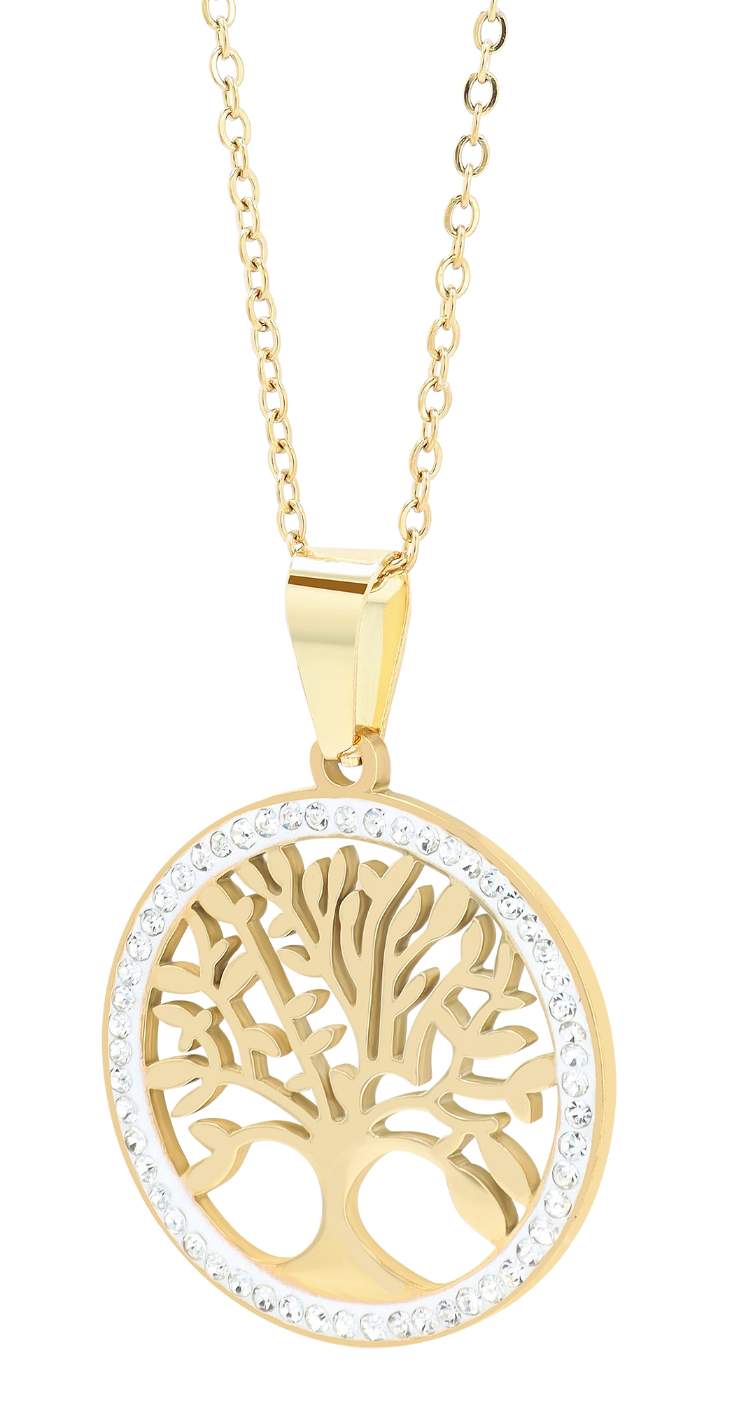 "Inna" Schmuckset (Kette 45 cm & Ohrringen), Edelstahl, Lebensbaum, goldfarben