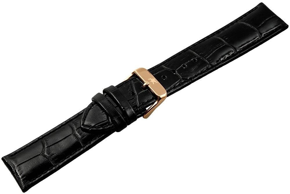 Echtleder-Uhrenarmband, schwarz, Krokooptik, 22 mm