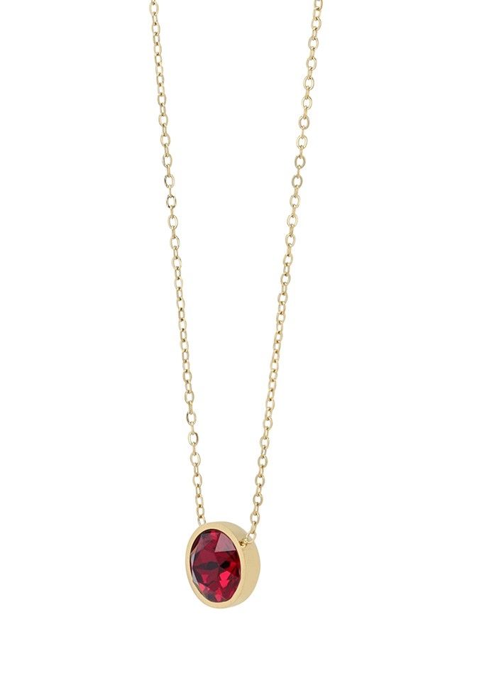 Akzent Halskette "Myla" mit rotem Swarovski Anhänger Ø 10 mm, Edelstahl, goldfarben