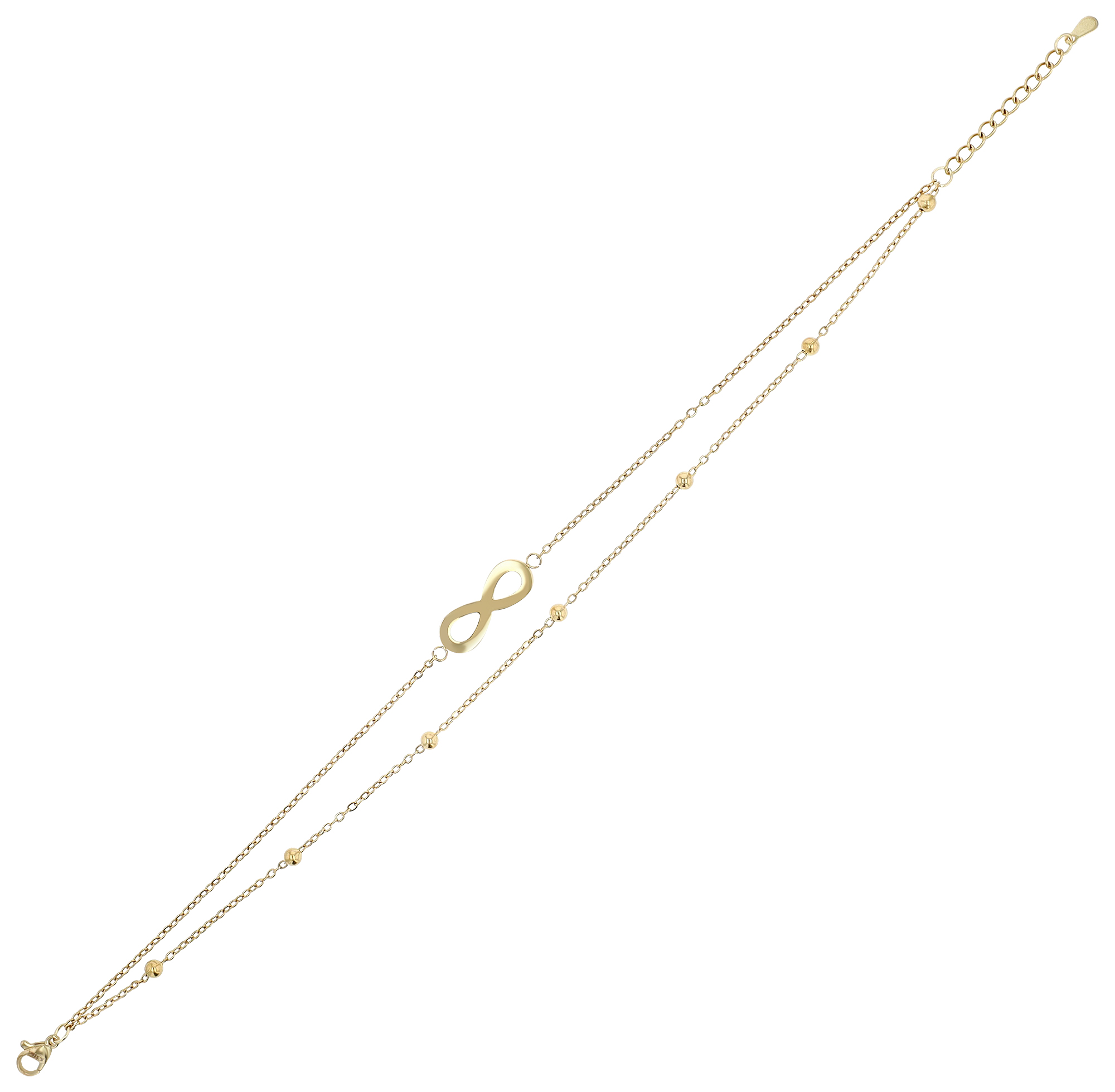 "Irena" Edelstahl Fußkette, 2-reihig, Infinity, 24 + 3 cm, goldfarben