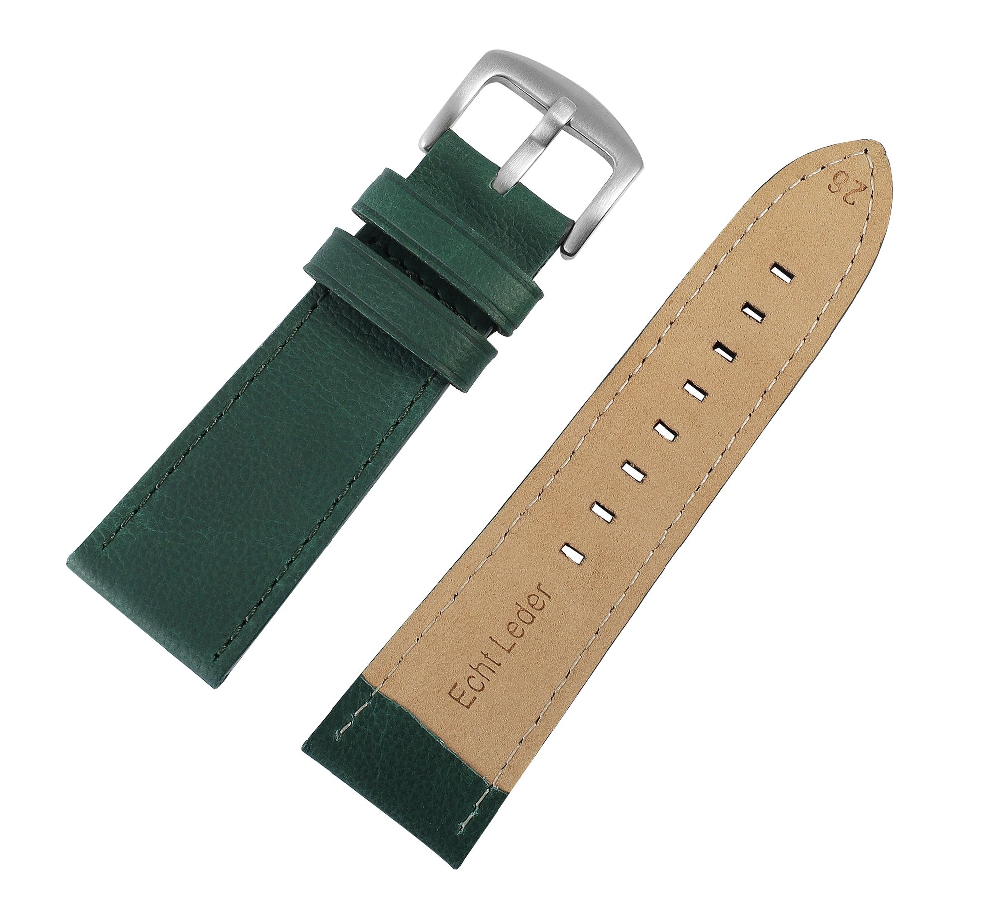 Echtleder-Uhrenarmband "super-soft", grün, Naht,22 mm