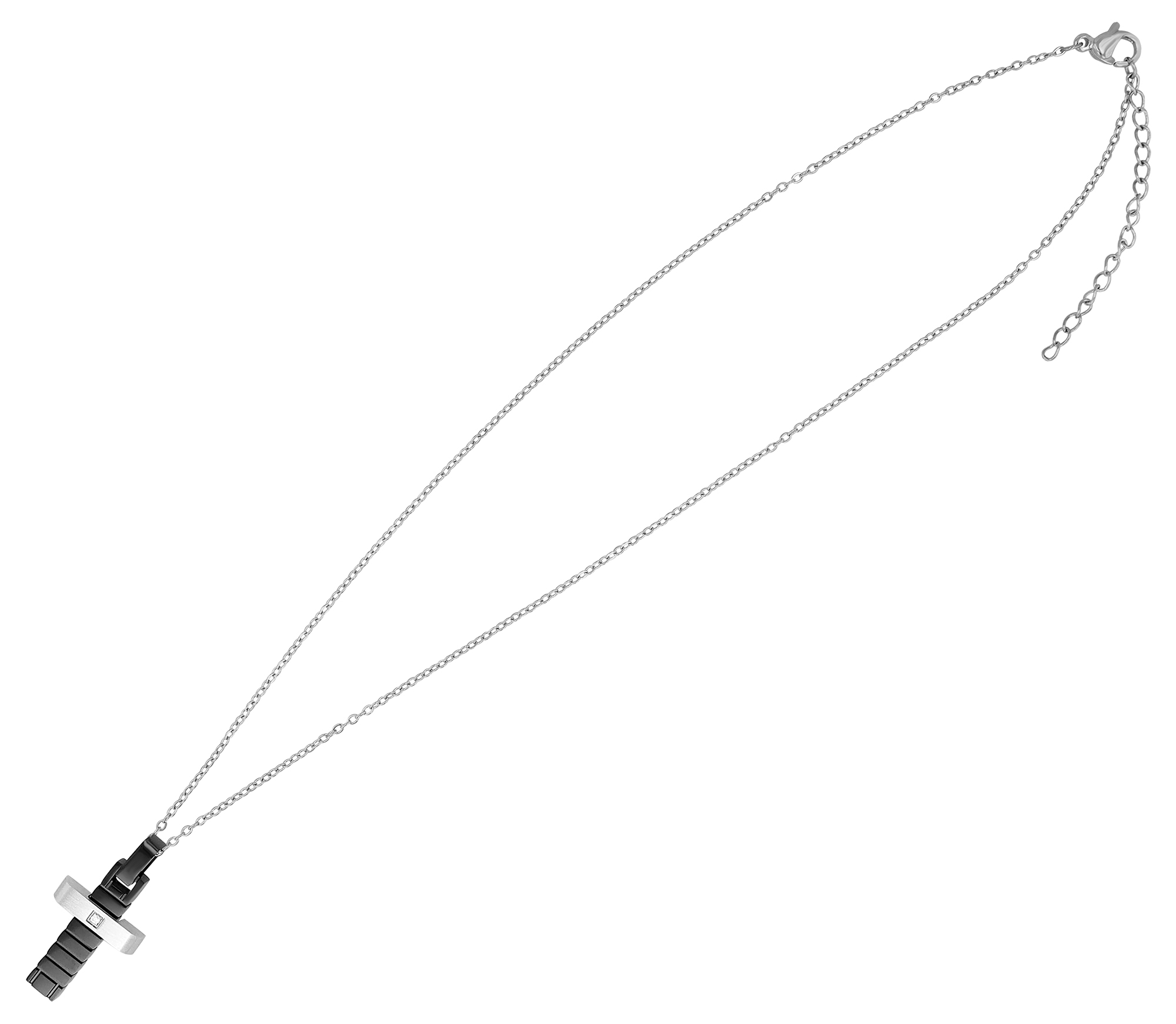 "Oli" Kette mit Anhänger, Kreuz, 45 + 5 cm, bicolor (silberfarben/ schwarz)