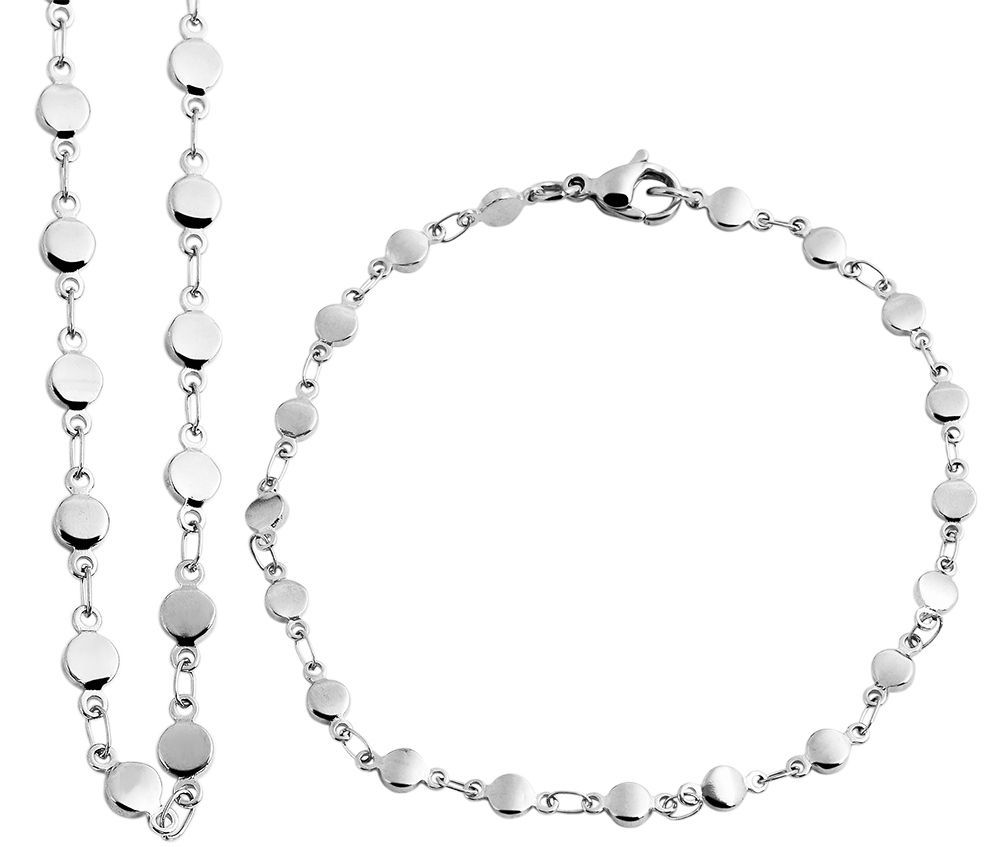 "Valeska", Akzent Schmuckset, Edelstahl, Kette 50 cm & Armband 21 cm, poliert, silberfarben