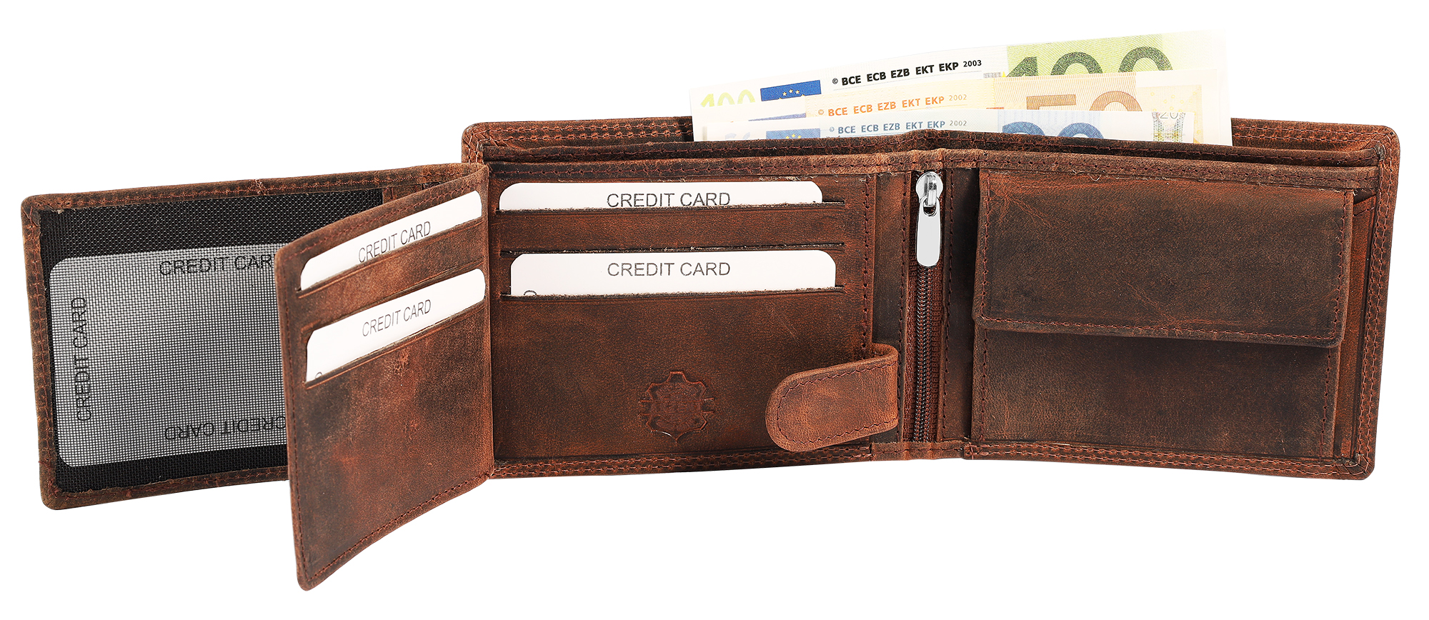 Akzent Echt Leder (Hunter-Leder) Geldbörse, RFID, Querformat, "Truck", braun