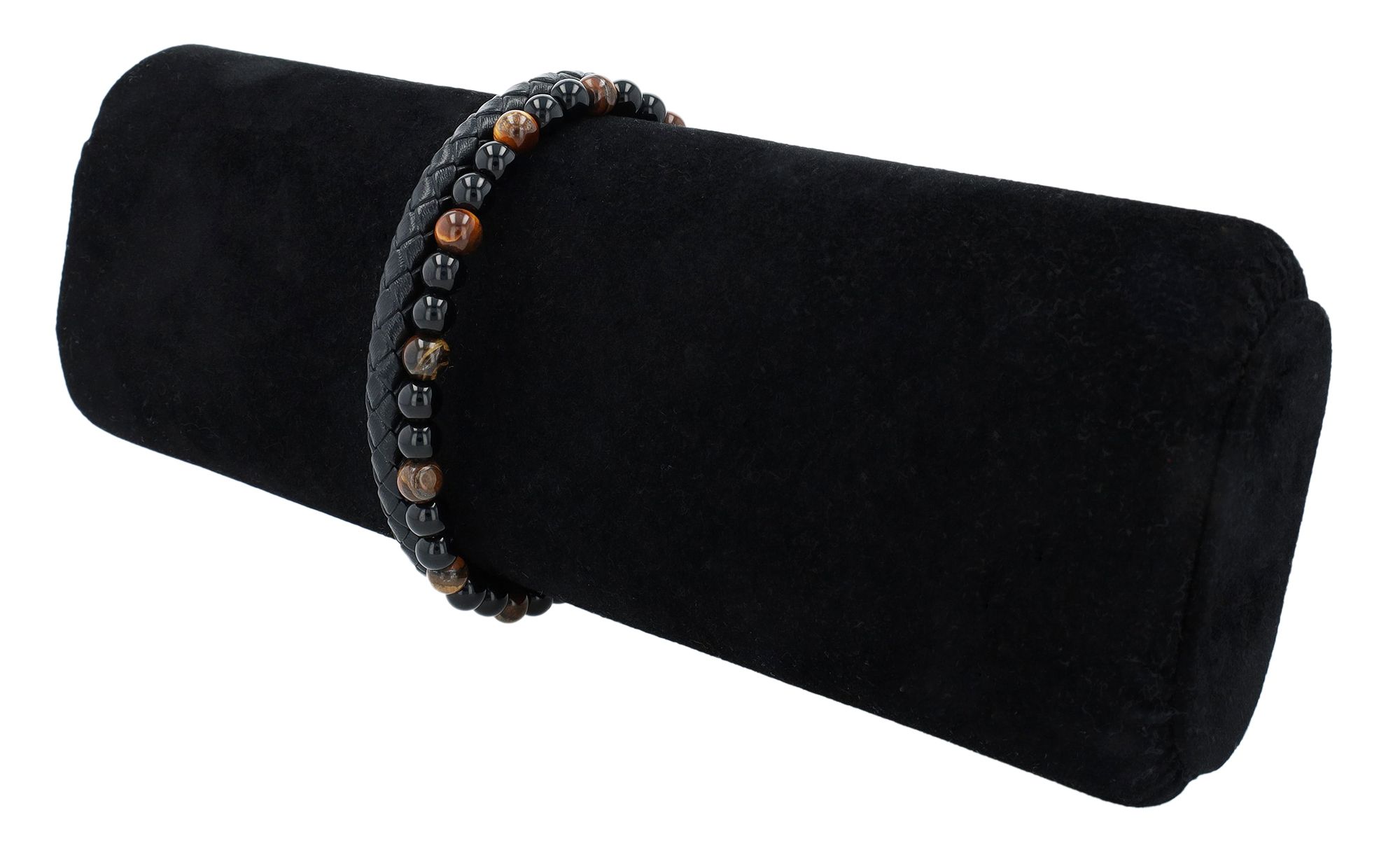 "Baxter" Echtleder Armband, Naturstein - braunen Tigerauge, 21,5 cm