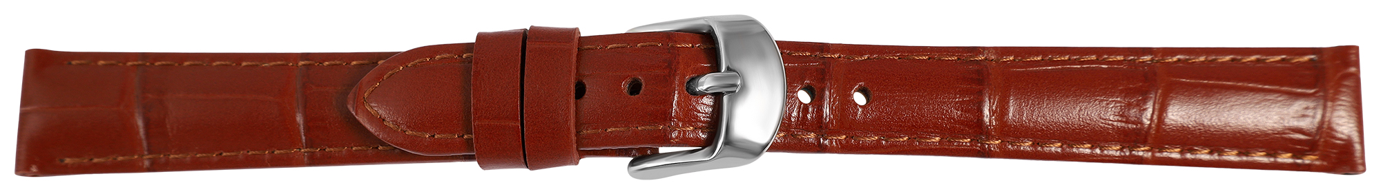 Uhrenarmband aus Echt Leder, Kroko-Optik, cognac, 14- 22 mm