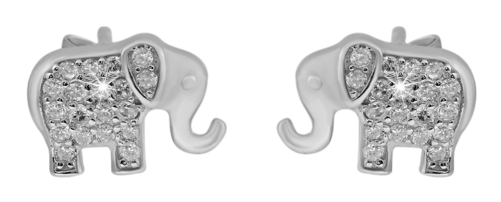 925/- Echt Silber Elefanten  Schmuck Sets Anhänger "Djura" Ohrstecker mit 45 Zirkonia Steinen
