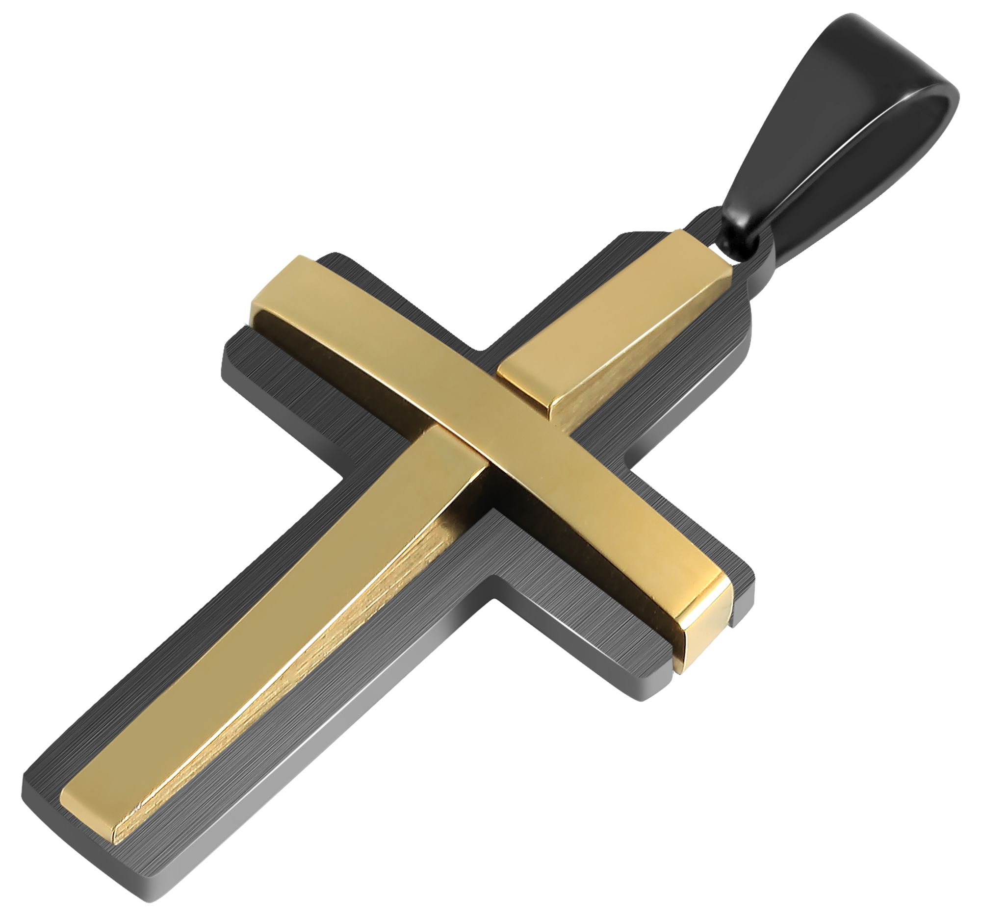 "Arin" Edelstahl Anhänger - Kreuz, bicolor (schwarz/goldfarben)