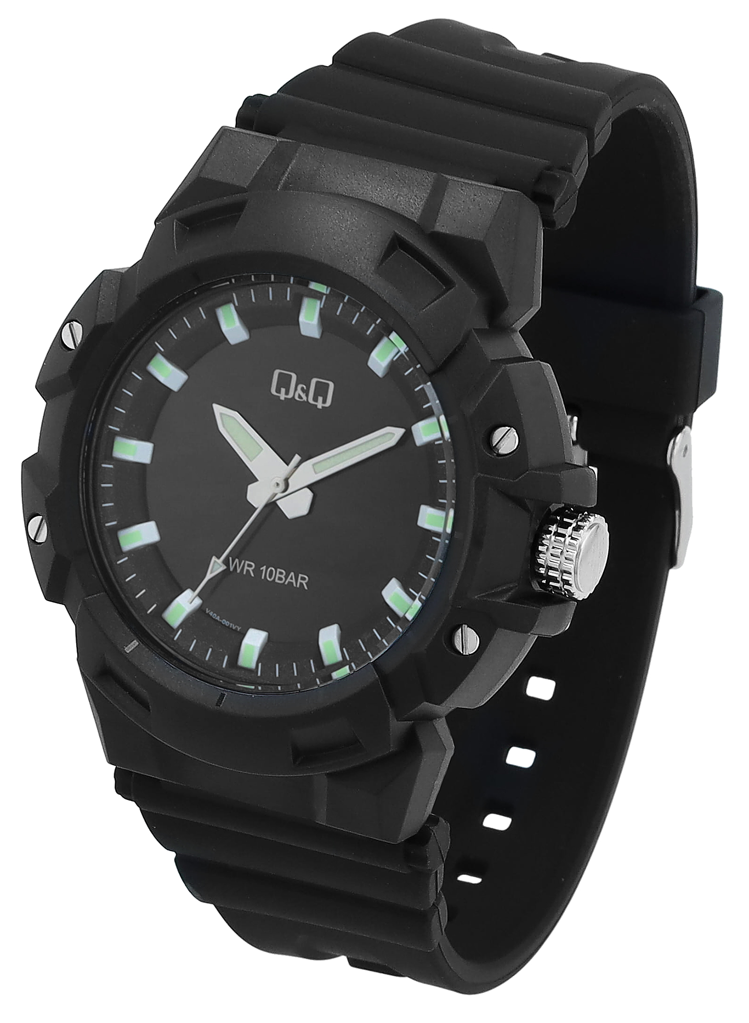 Q&Q Herrenuhr mit Kunststoffarmband, Ø 46mm, 10ATM, schwarz