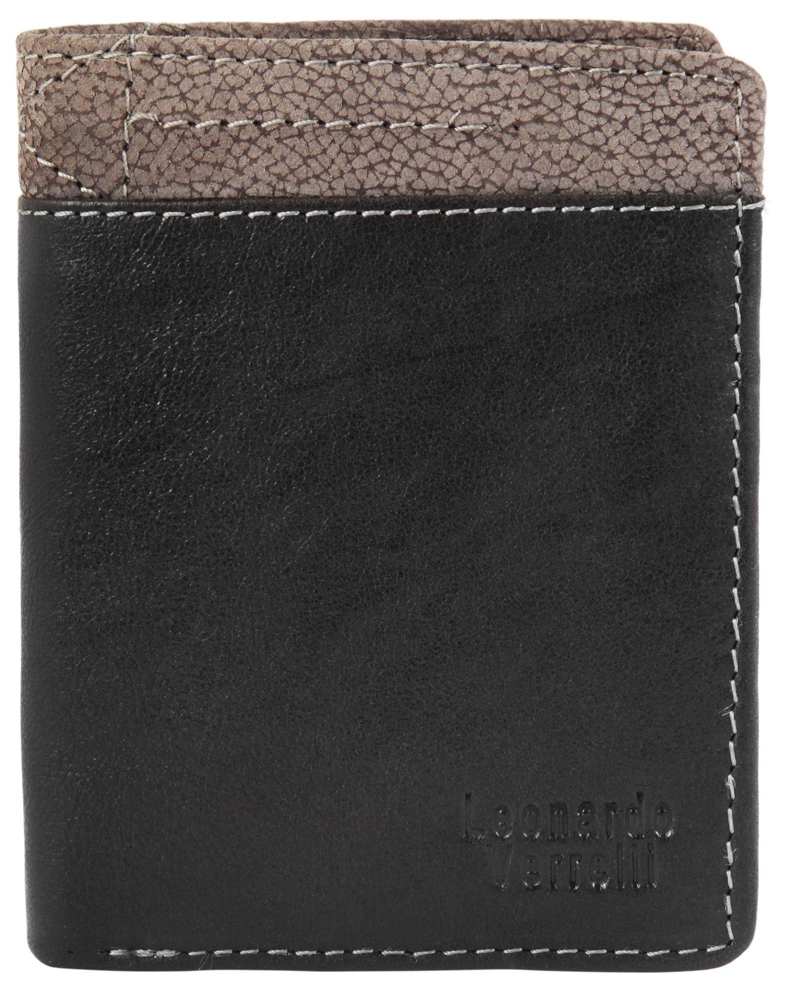 Leonardo Verrelli Herren Geldbörse aus Echtleder in schwarz/grau. Format 12 x 9 cm.