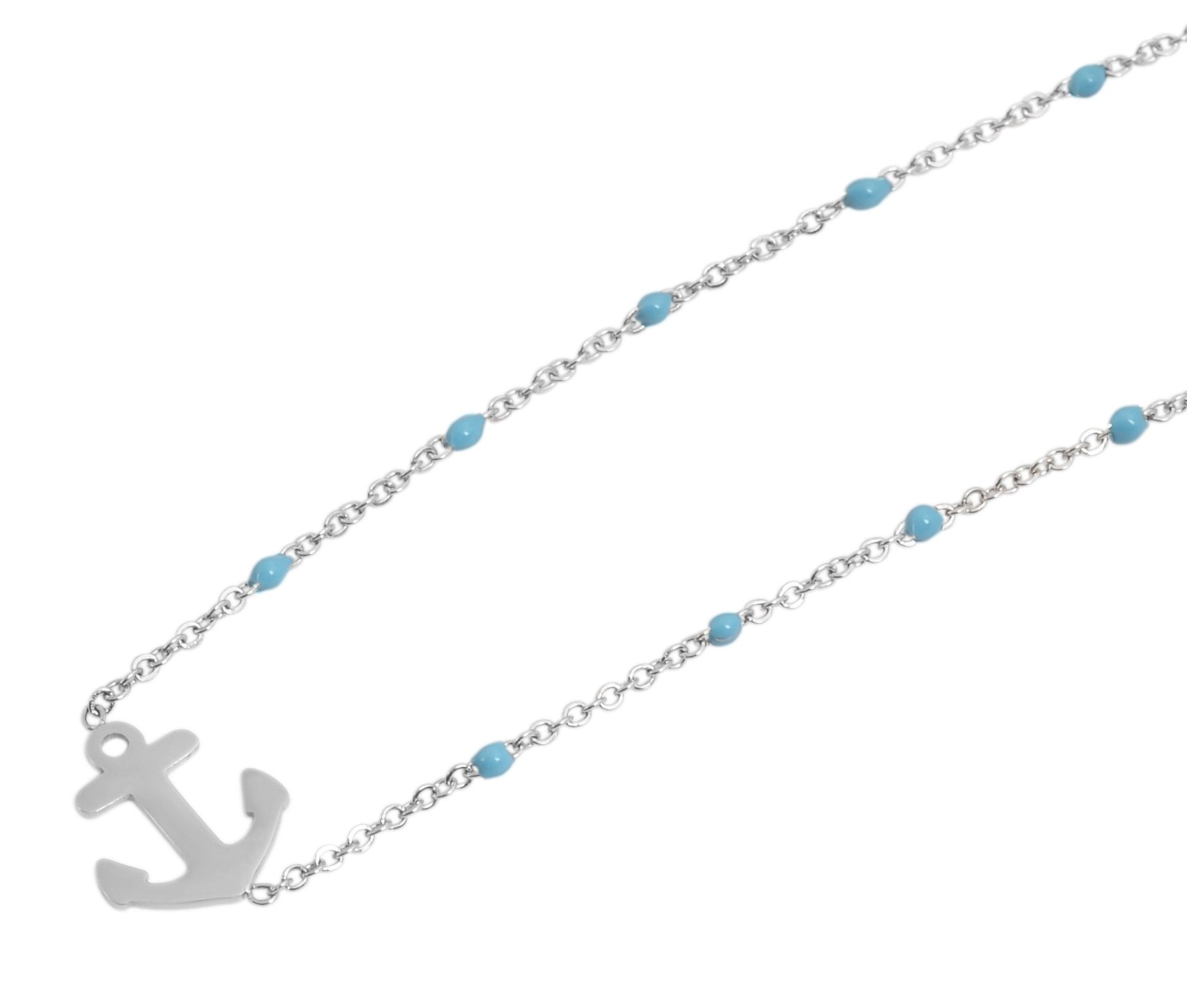 Akzent Ankerkette aus Edelstahl, Ankeranhänger, 43+5 cm, silberfarben/hellblau
