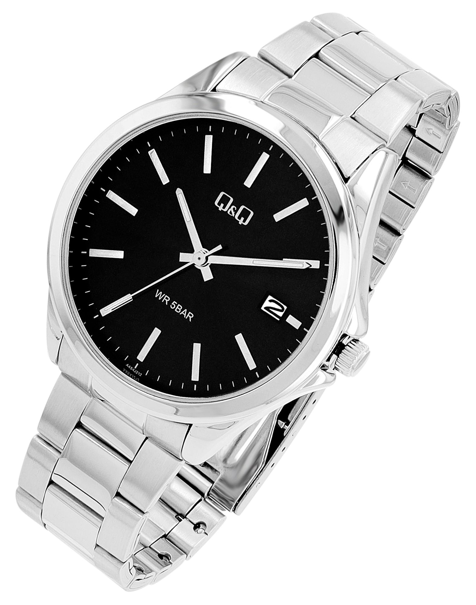 Q&Q Herrenuhr mit Edelstahlarmband, 5 ATM, Datumsanzeige, silberfarben/ZB schwarz