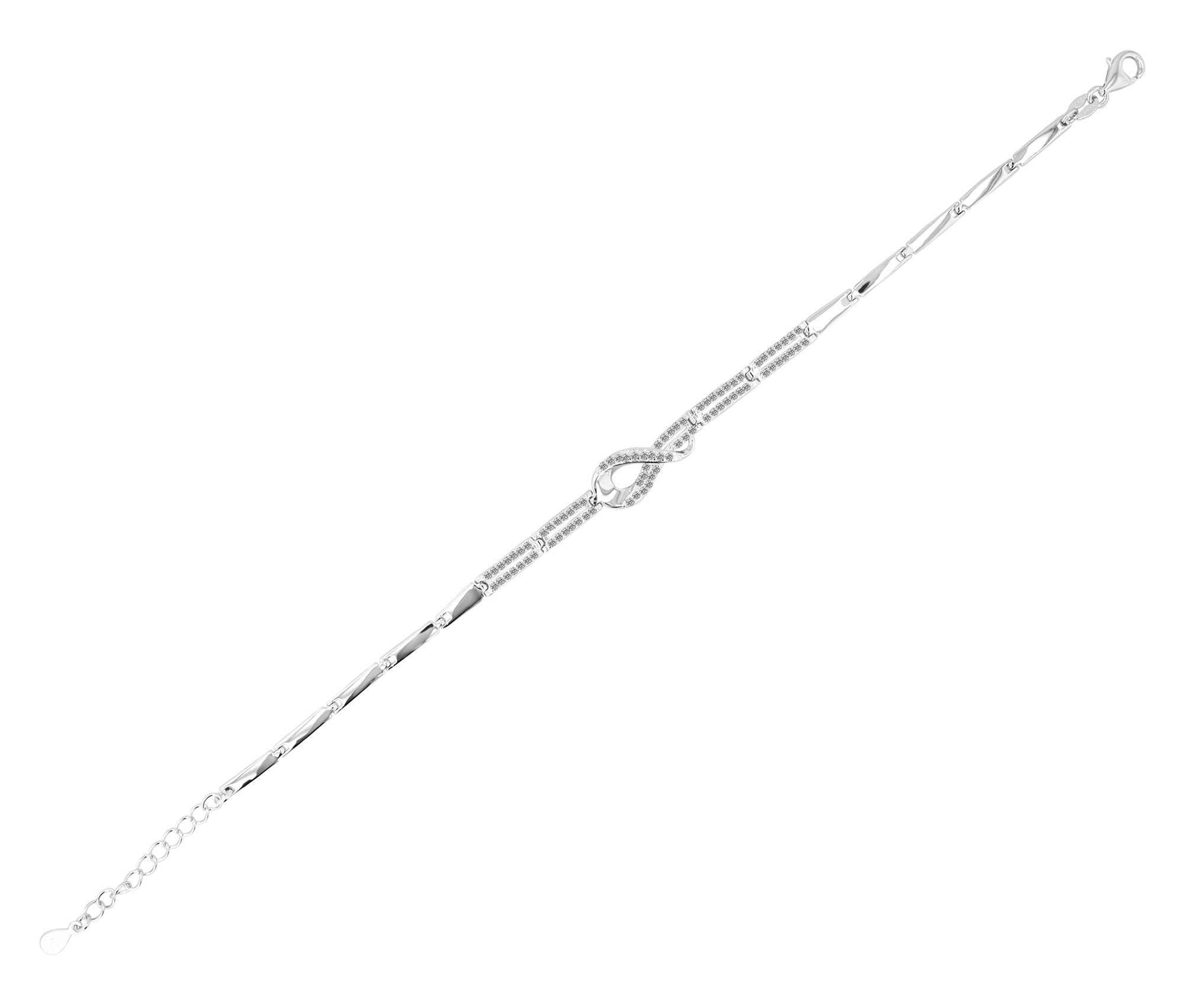 925/- Echt Silber Armband "Sancha", Zirkoniabesatz, 19 + 3 cm, rhodiniert