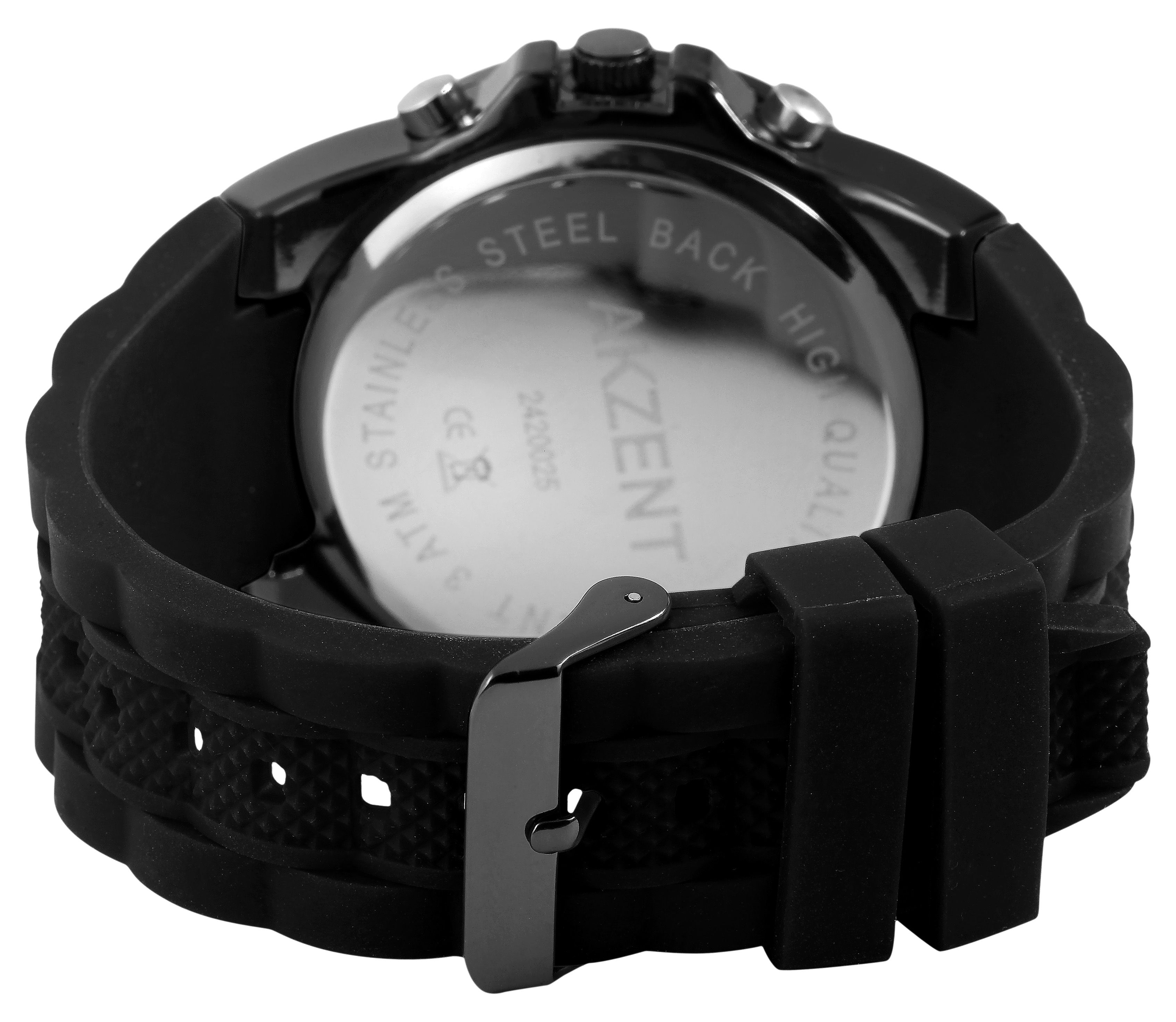 Akzent Analog-Digital Herrenuhr mit Silikonarmband, schwarz