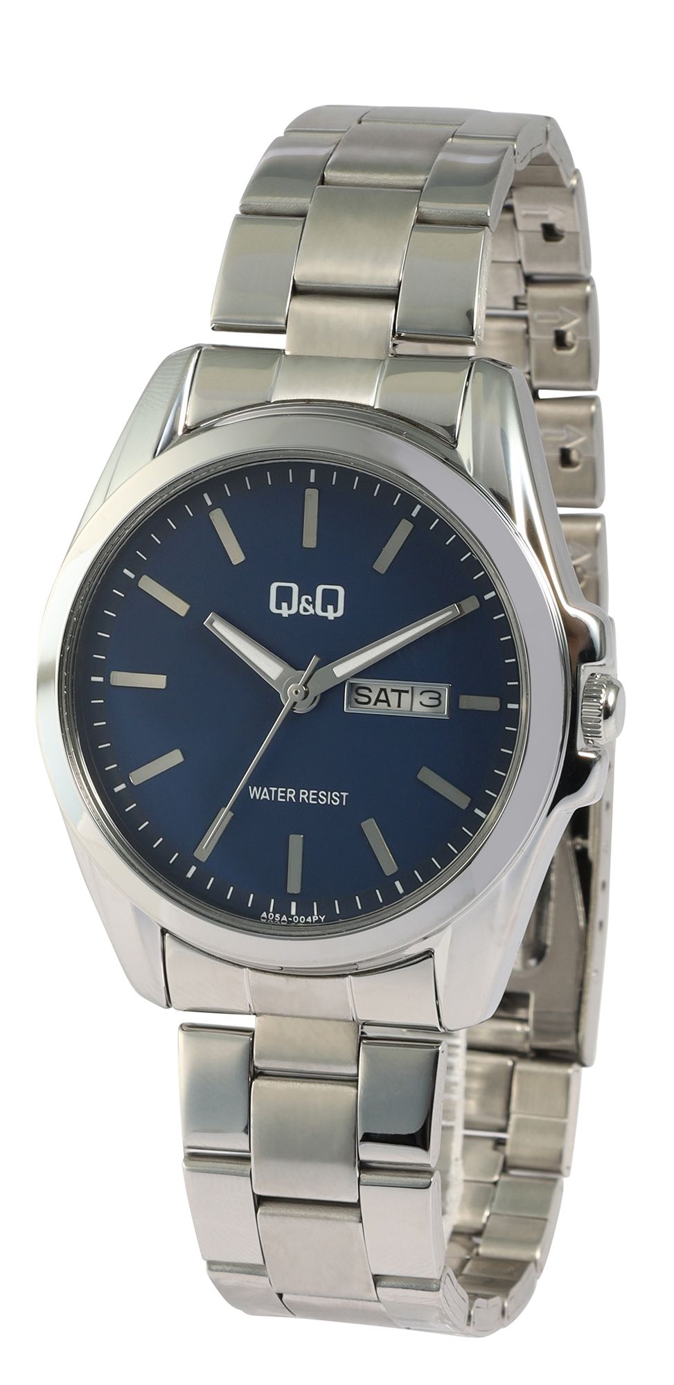 Q&Q Herrenuhr mit Edelstahlarmband, Ø 41 mm, silberfarben/blau