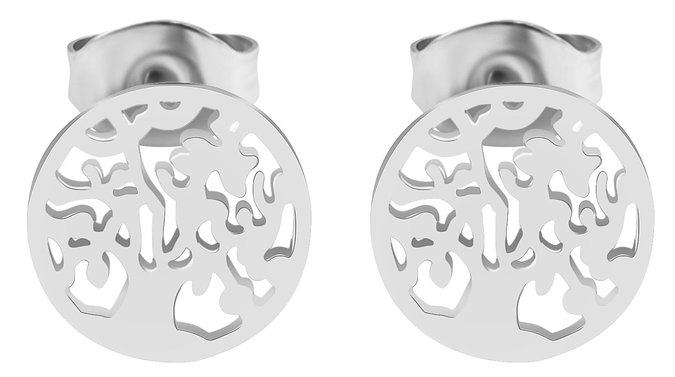 Akzent Edelstahl Ohrstecker Lebensbaum, silberfarbig, Durchmesser: 1,0 cm / Stärke: 0,1 cm