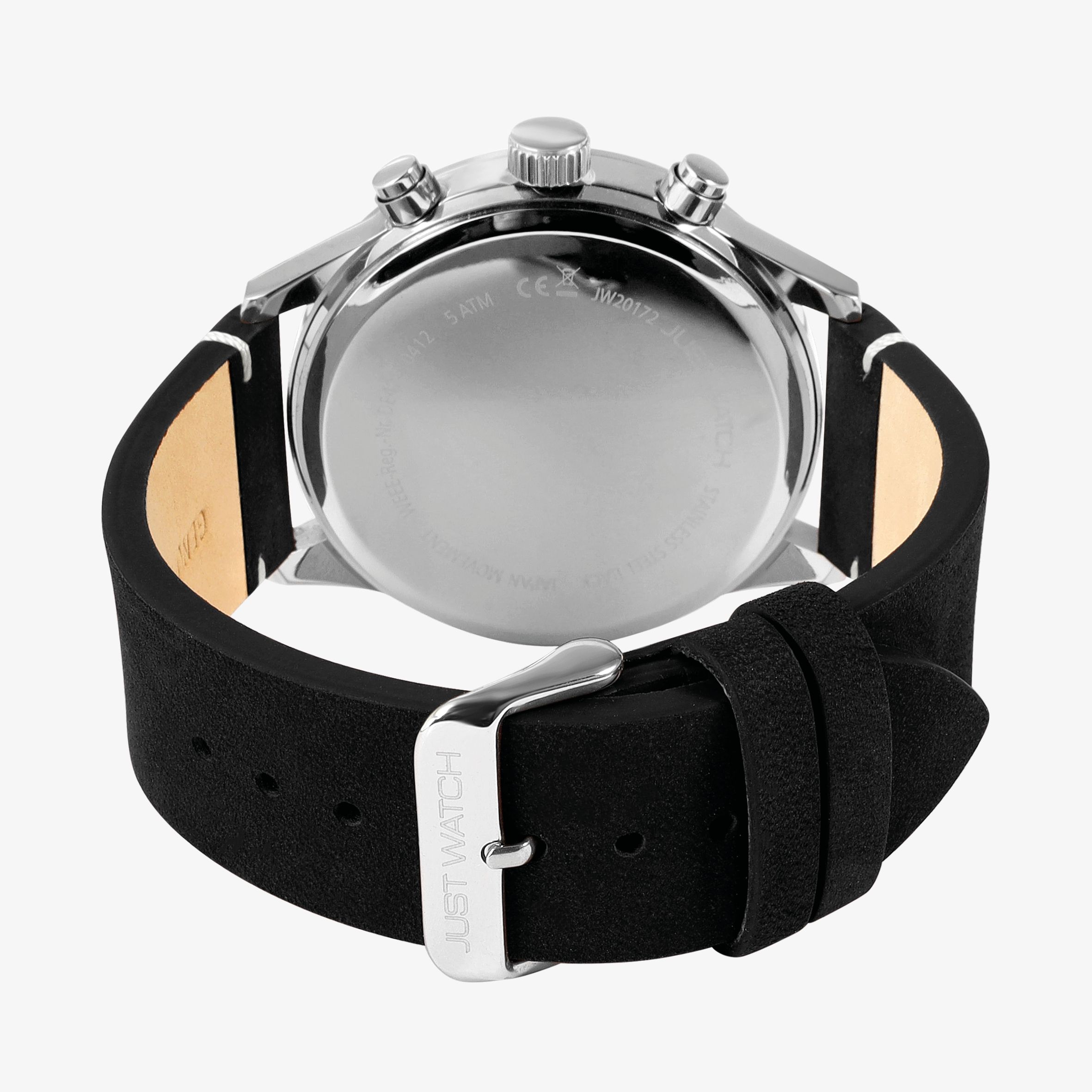 Just Watch Chronograph für Herren, Lederarmband, 5 ATM, schwarz