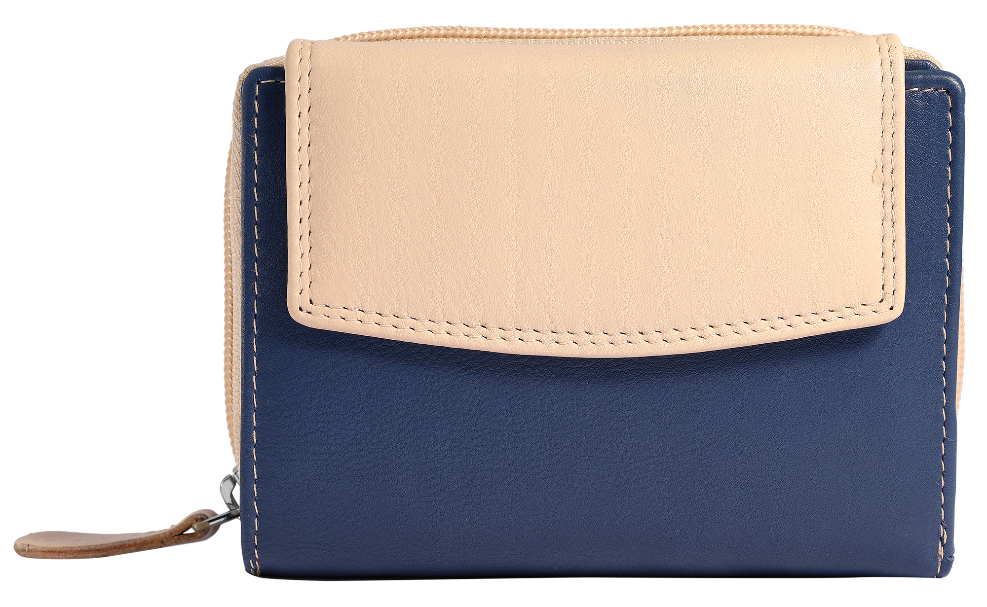 Leonardo Verrelli Echtleder (Nappa) Damen Geldbörse, RFID, Querformat, blau/ beige