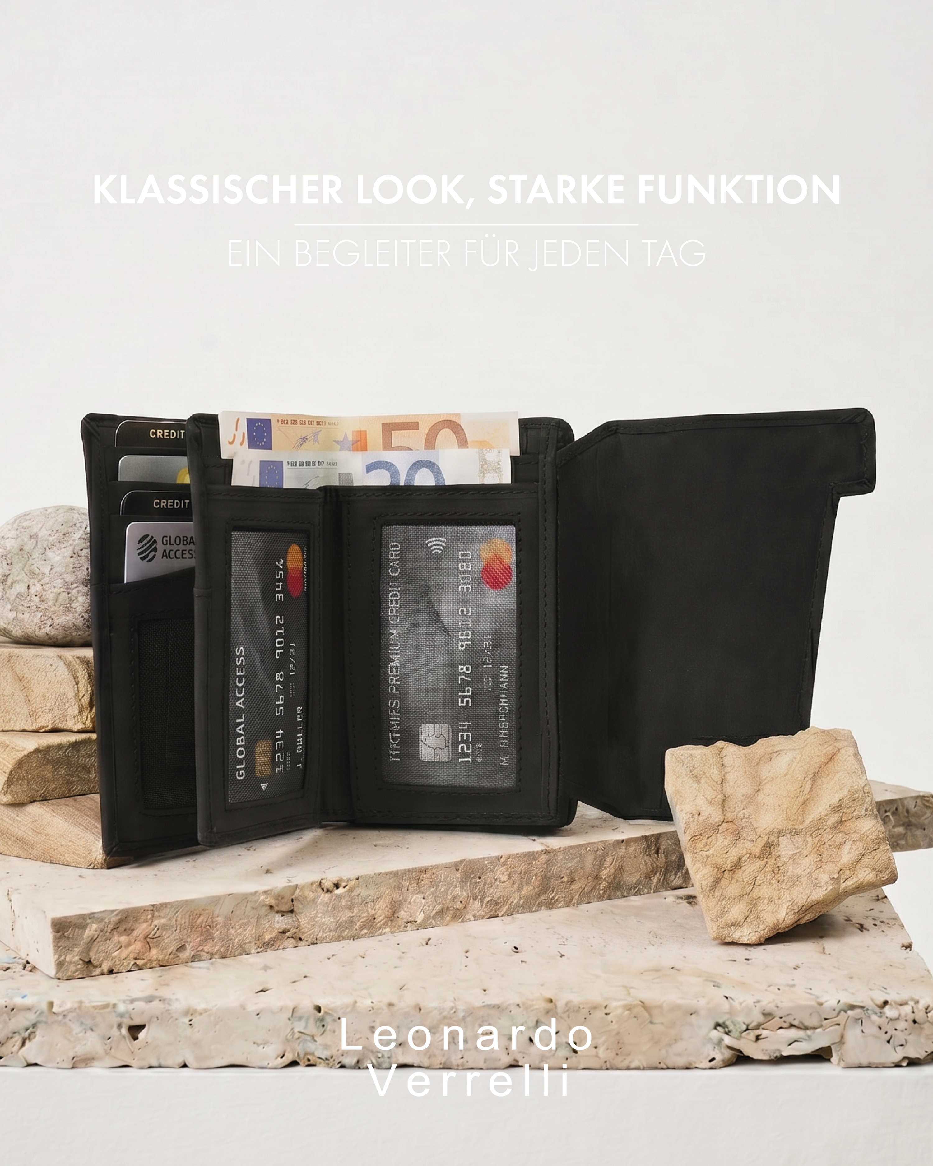 Leonardo Verrelli Echtleder (Hunter) Damen Geldbörse, Querformat, RFID, schwarz