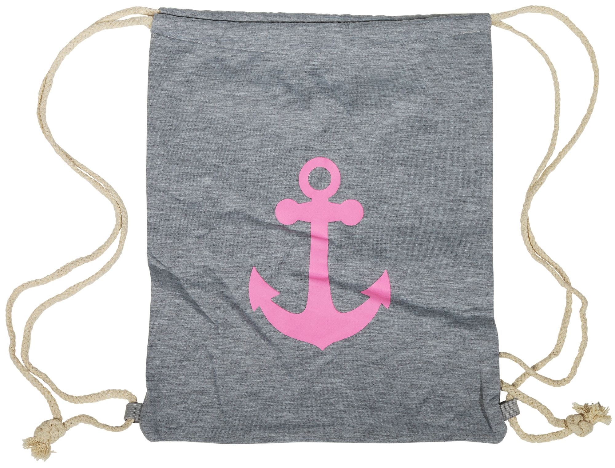 Turnbeutel aus Textil, Anker, grau/pink